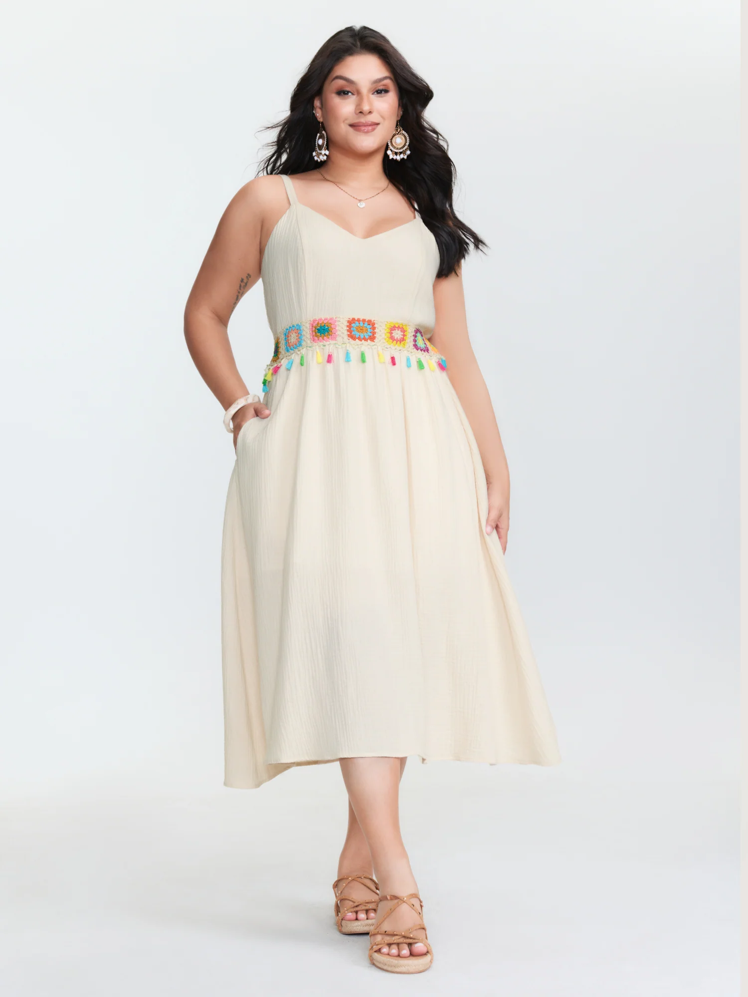 Pure Cotton Colorful Webbed Midi Dress - Image 3