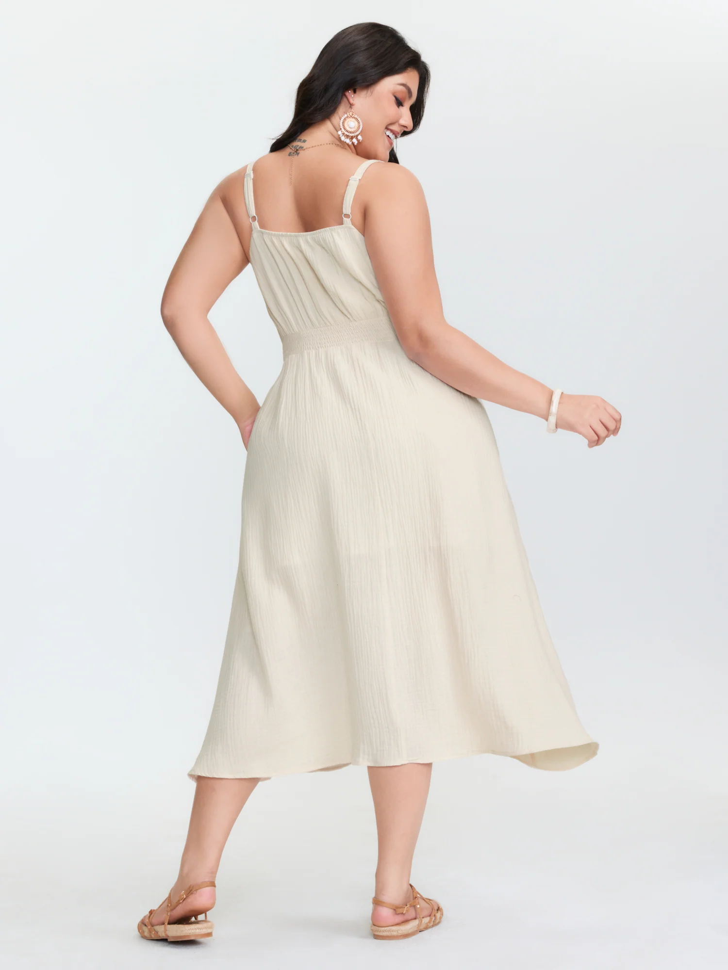 Pure Cotton Colorful Webbed Midi Dress - Image 4
