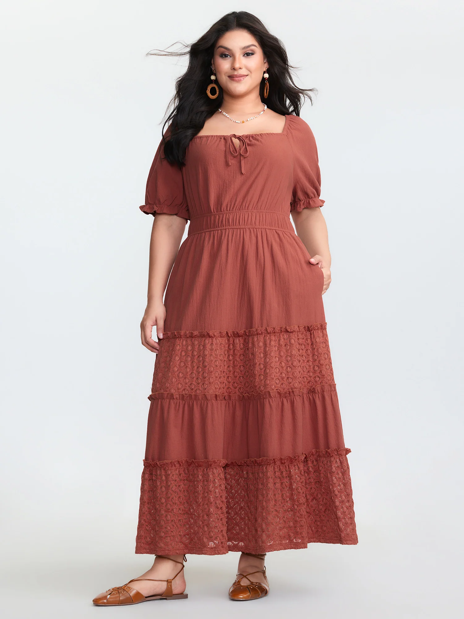 Pure Cotton Contrast Lace Tiered Maxi Dress - Image 3