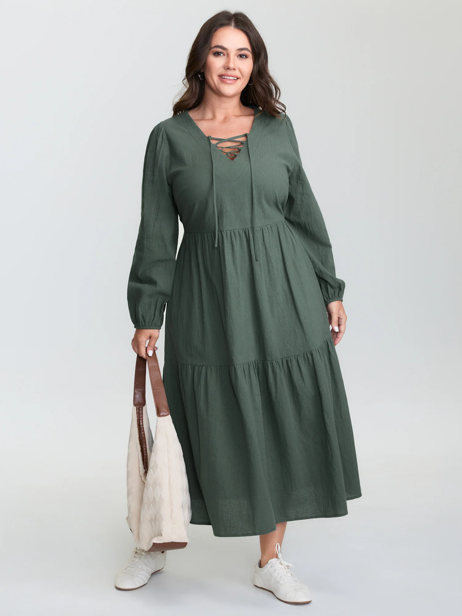 Pure Cotton Cross-Tie Neckline Midi Dress - Image 3