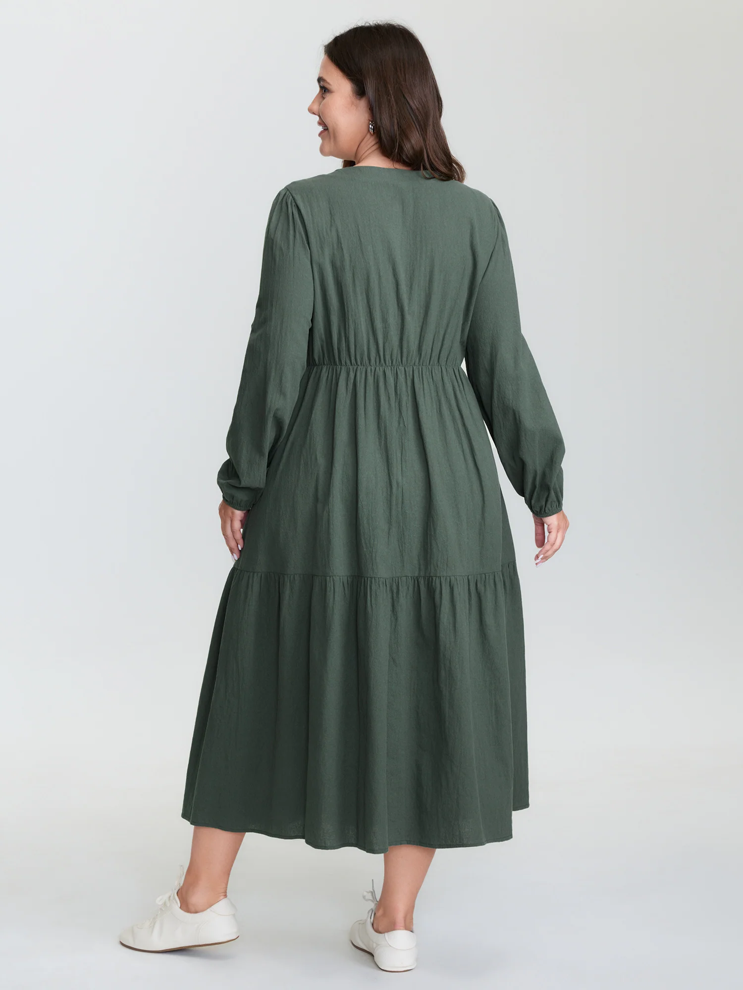 Pure Cotton Cross-Tie Neckline Midi Dress - Image 5