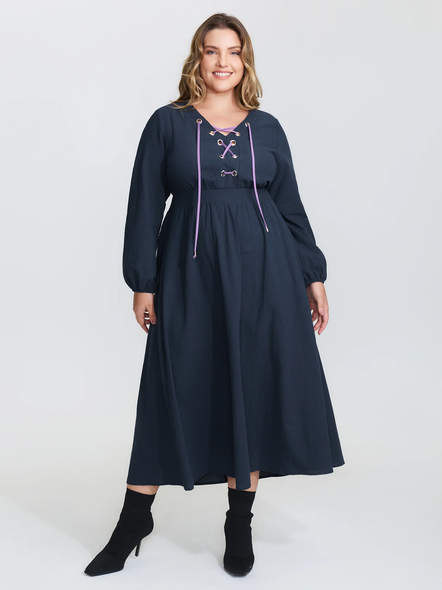 Pure Cotton Cross-Tie Neckline Midi Dress - Image 2