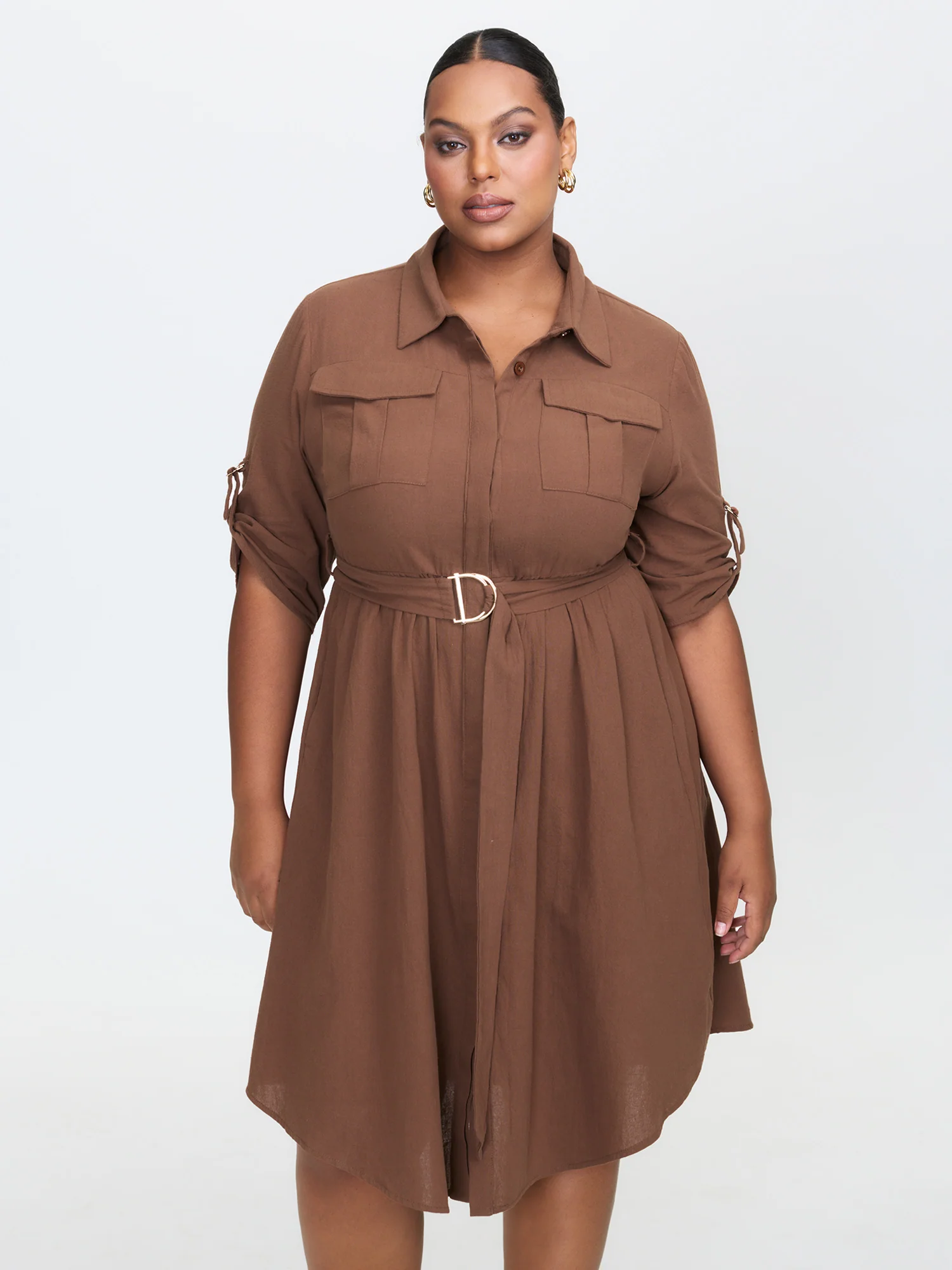 Pure Cotton Curvy Hem Belted Midi Dress - Image 3