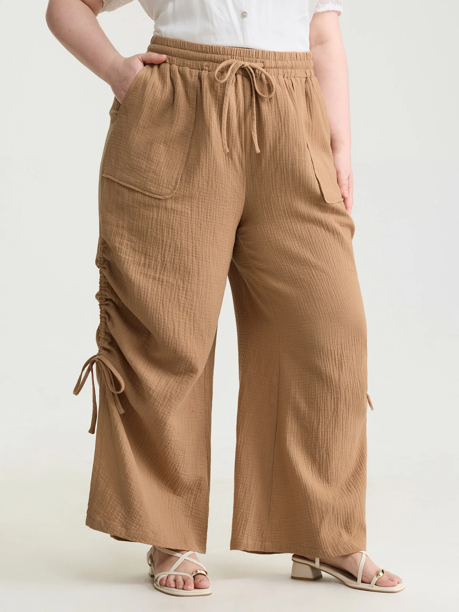 Pure Cotton Drawstring Split Side Pants - Image 2