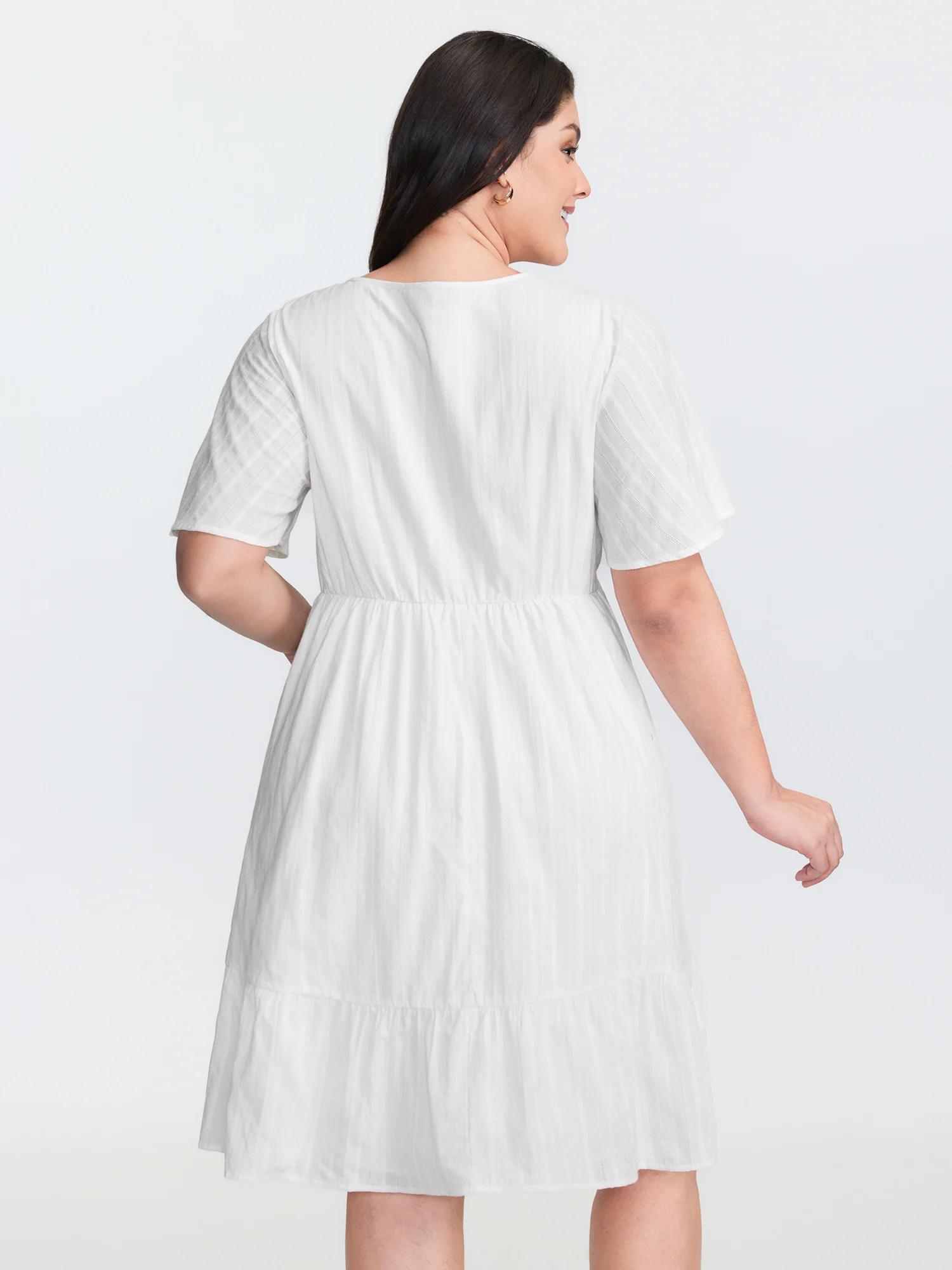 Pure Cotton Drawstring Waist Flared Sleeve Mini Dress - Image 4