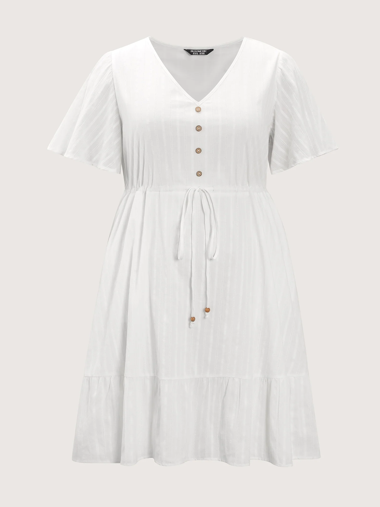 Pure Cotton Drawstring Waist Flared Sleeve Mini Dress - Image 7