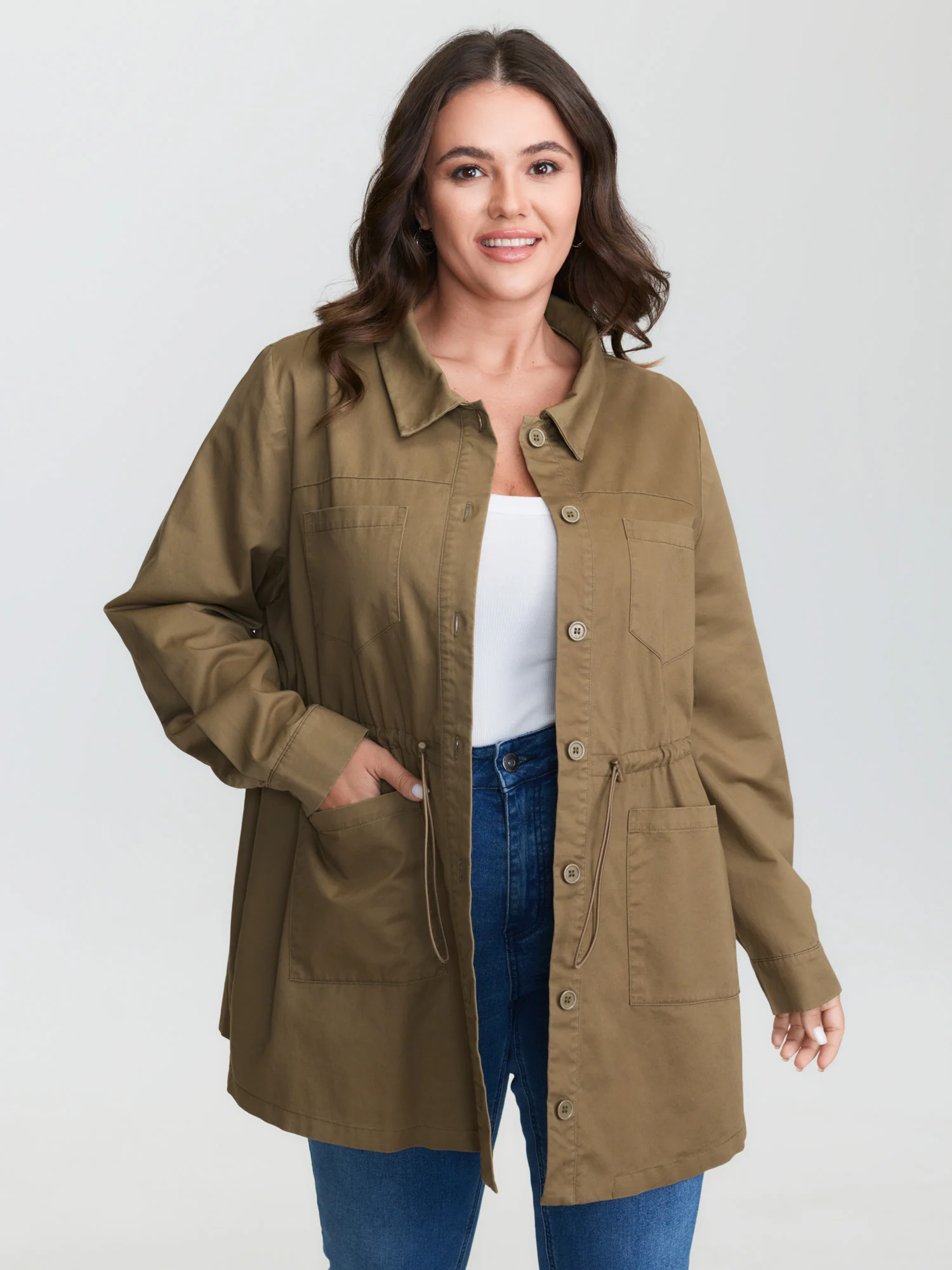 Pure Cotton Drawstring Washed Effect Coat