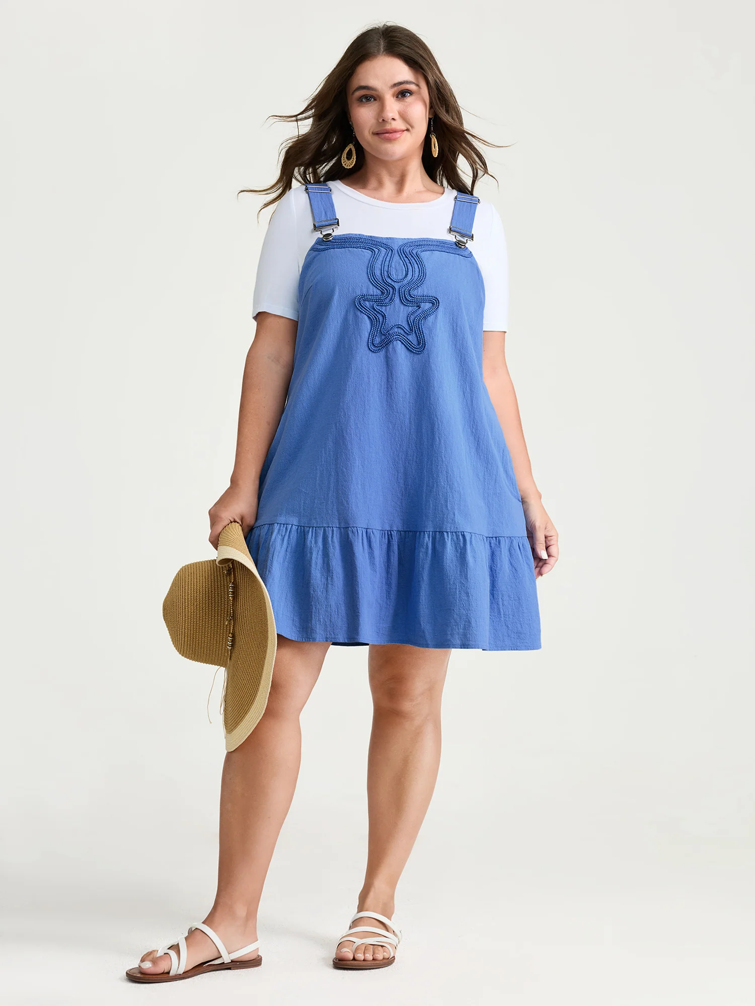 Pure Cotton Dribble Embroidered Overall Mini Dress - Image 3