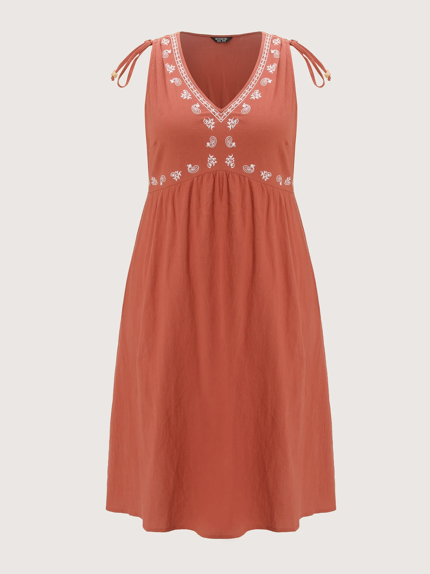 Pure Cotton Embroidered Adjustable Shoulder Midi Dress - Image 7