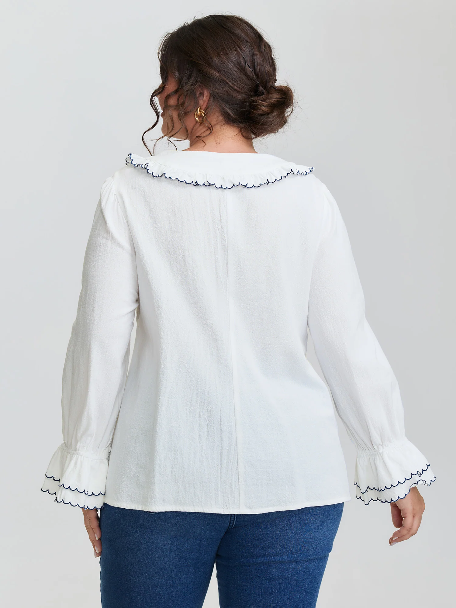 Pure Cotton Embroidered Doll Collar Blouse - Image 4