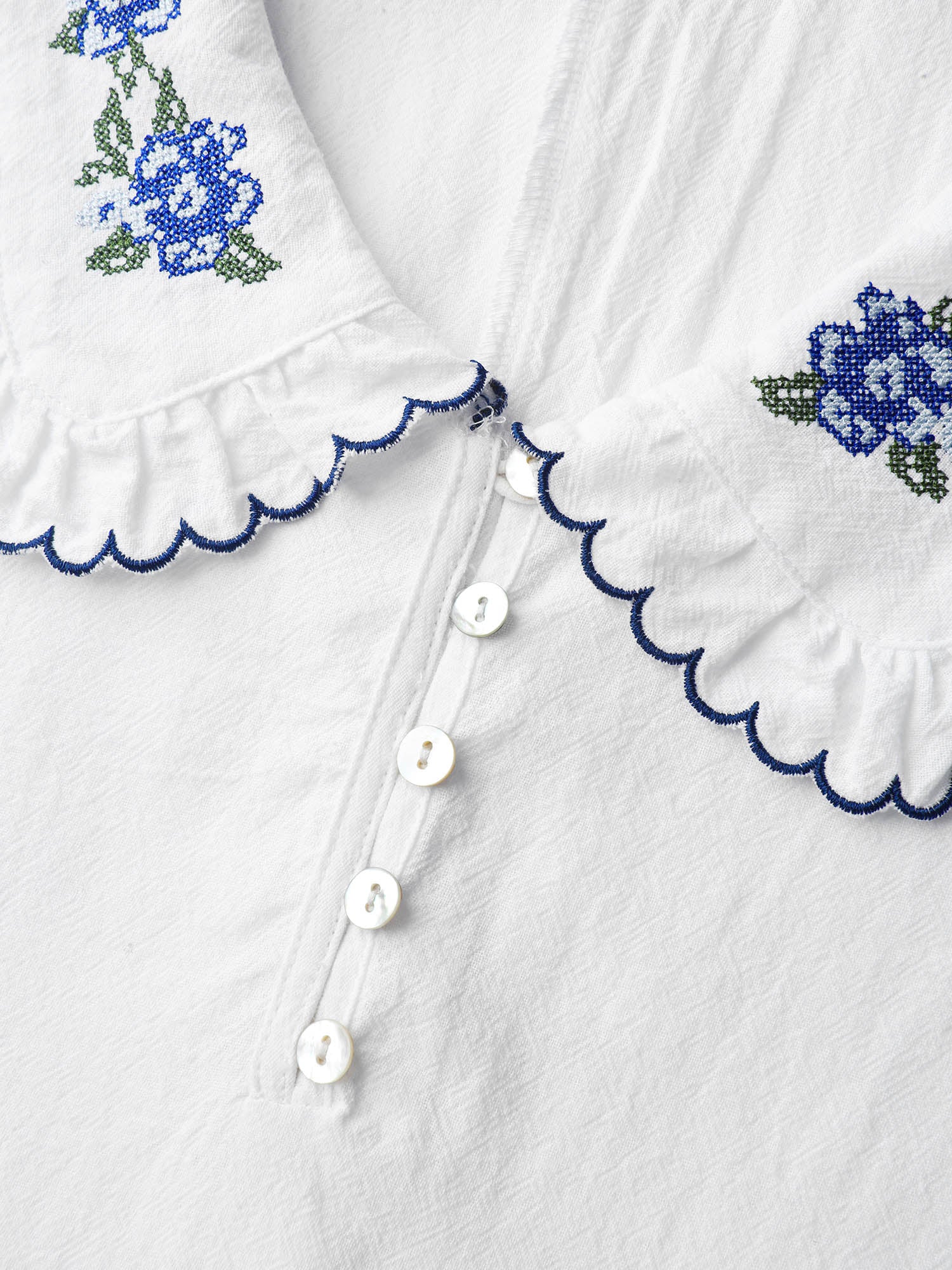 Pure Cotton Embroidered Doll Collar Blouse - Image 6
