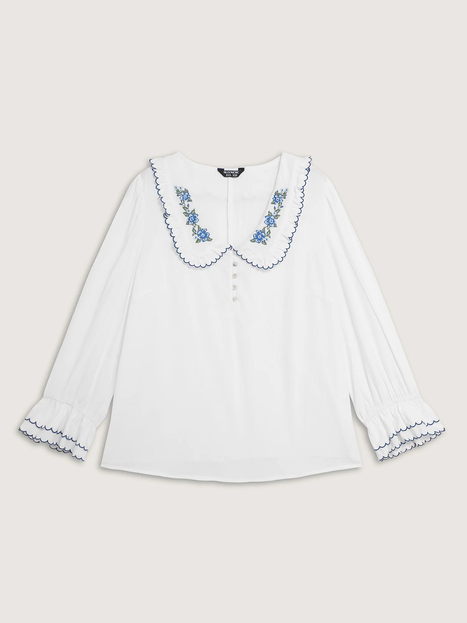 Pure Cotton Embroidered Doll Collar Blouse - Image 7