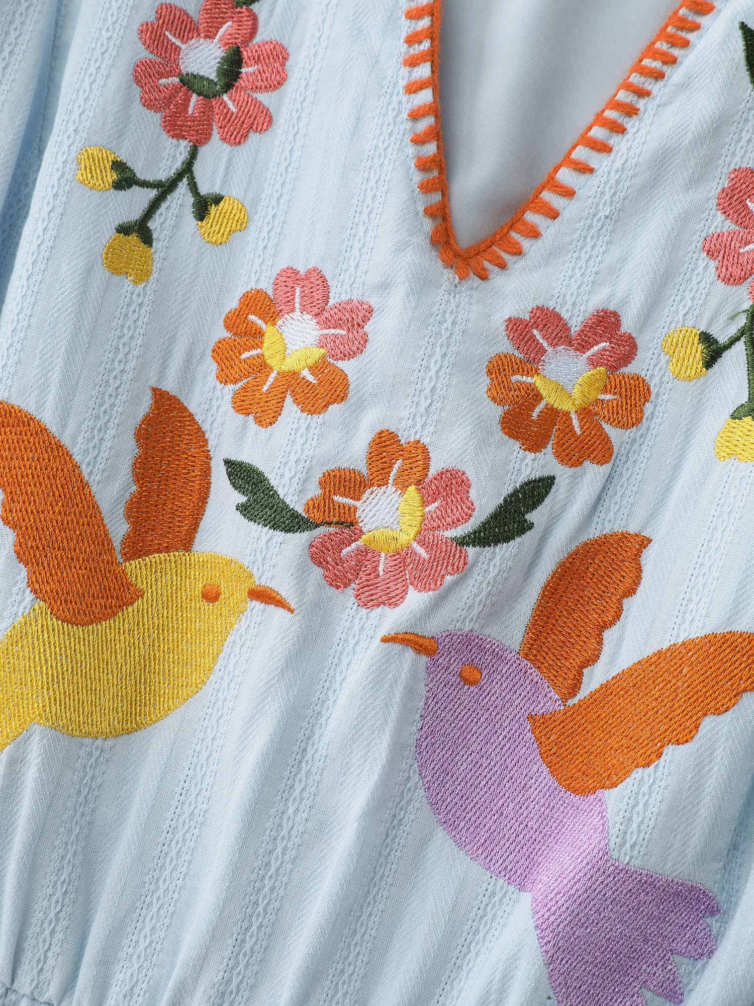 Pure Cotton Embroidered Flutter Sleeve Midi Dress - Image 7