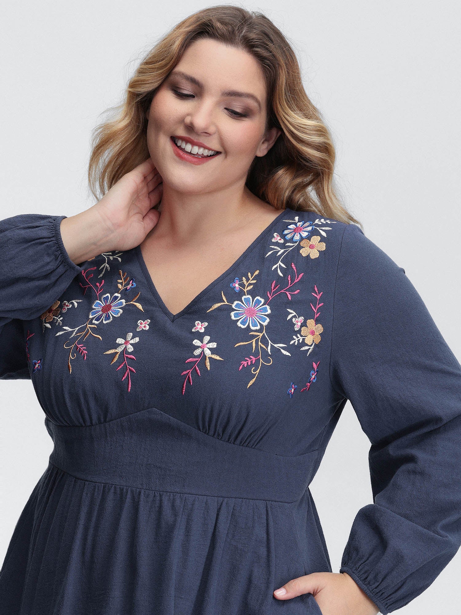 Pure Cotton Embroidered Neckline Midi Dress - Image 2