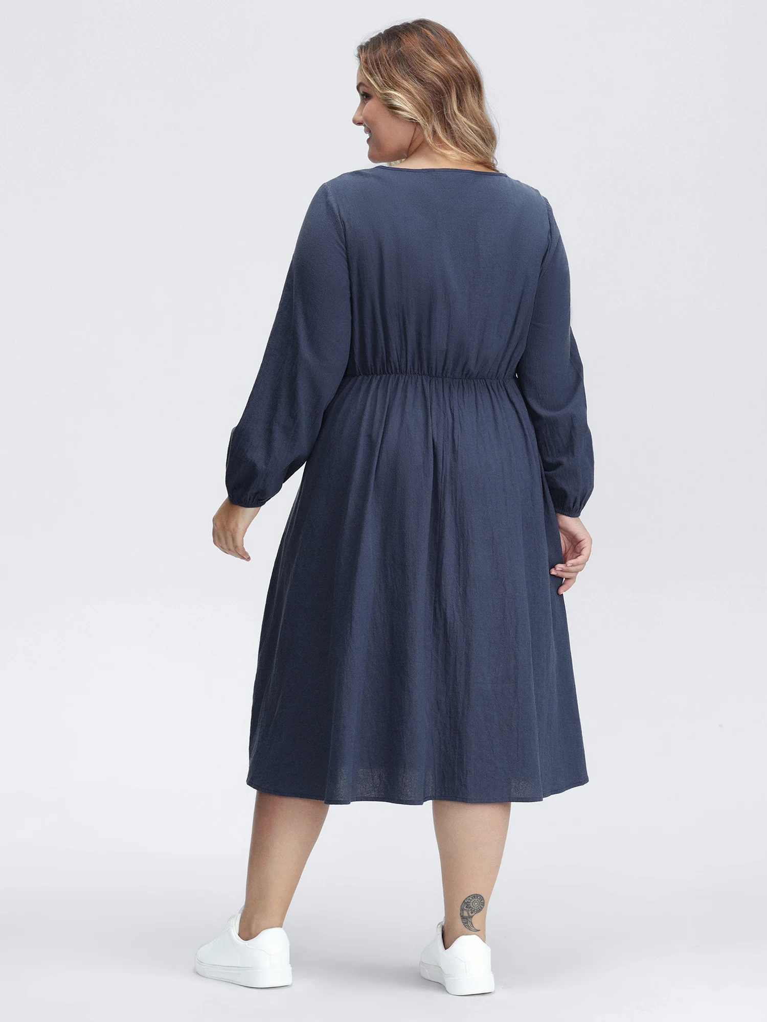 Pure Cotton Embroidered Neckline Midi Dress - Image 4