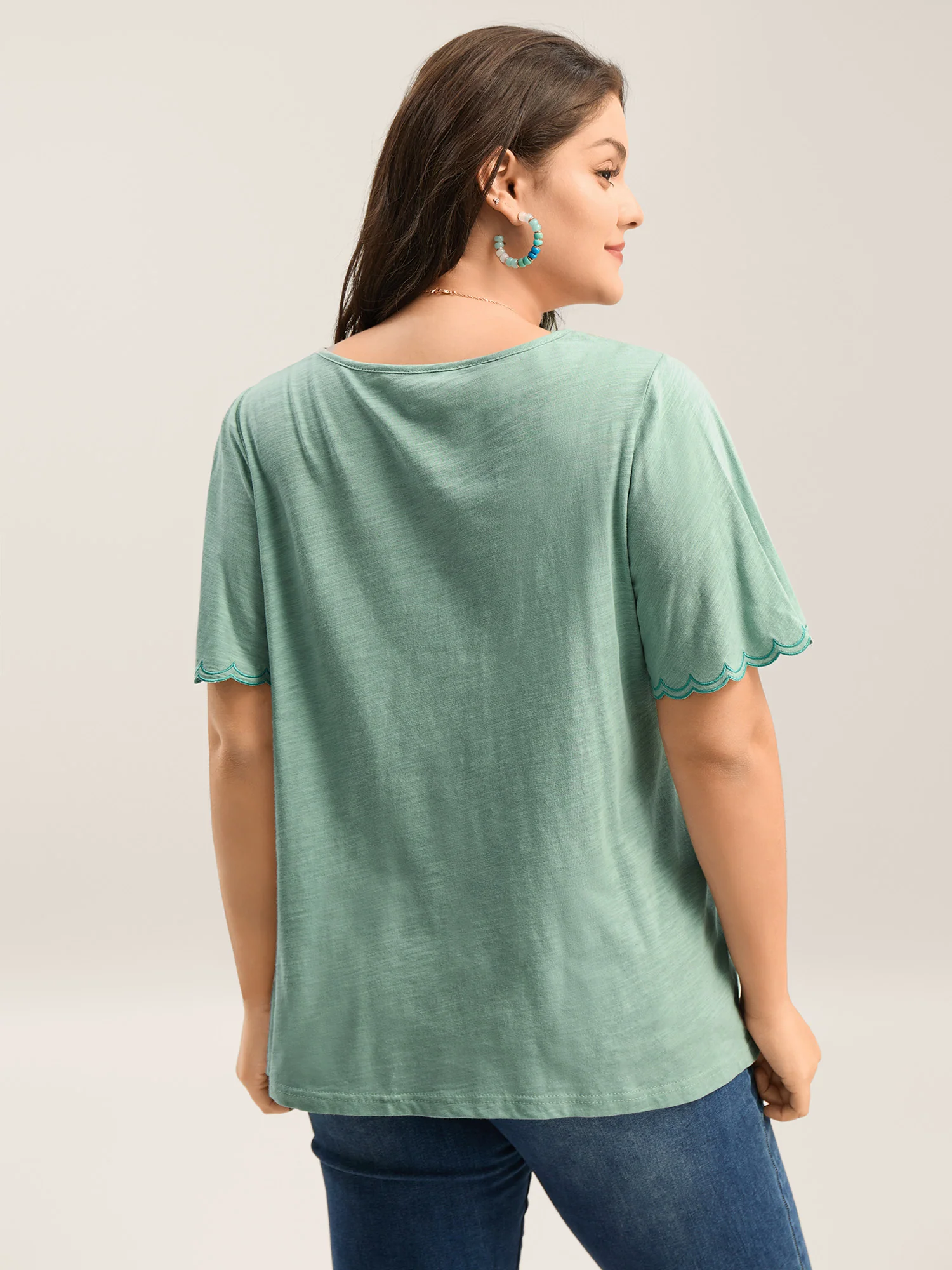 Pure Cotton Embroidered Pleated T-Shirt - Image 3