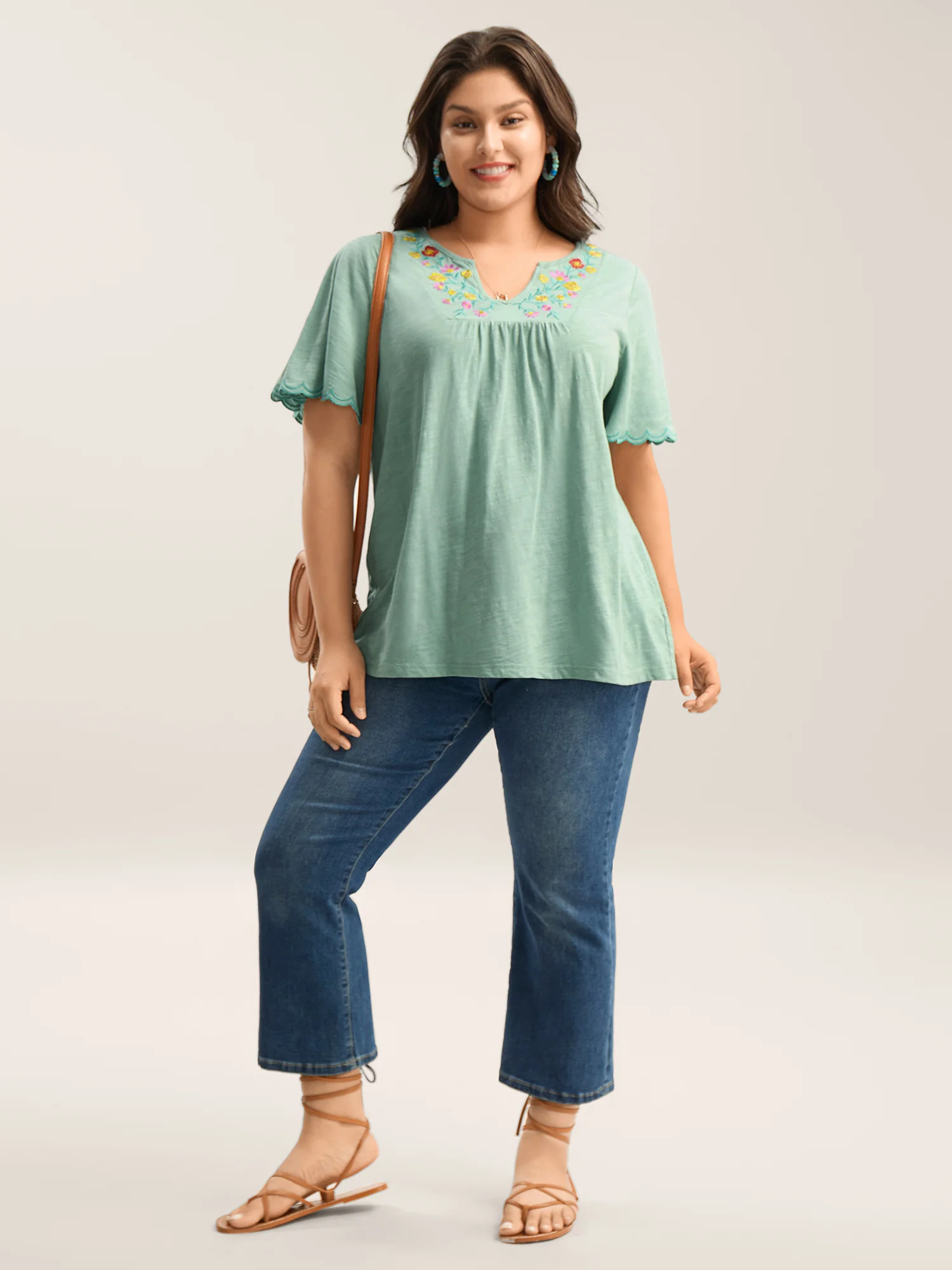 Pure Cotton Embroidered Pleated T-Shirt - Image 4