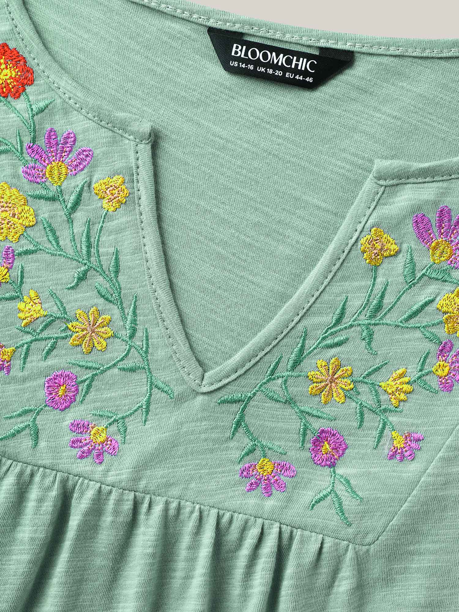 Pure Cotton Embroidered Pleated T-Shirt - Image 6