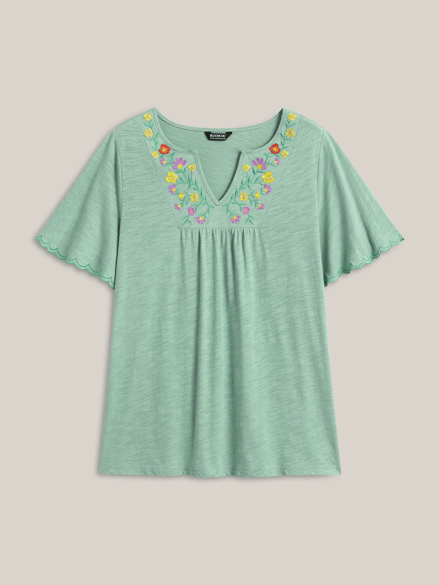 Pure Cotton Embroidered Pleated T-Shirt - Image 8