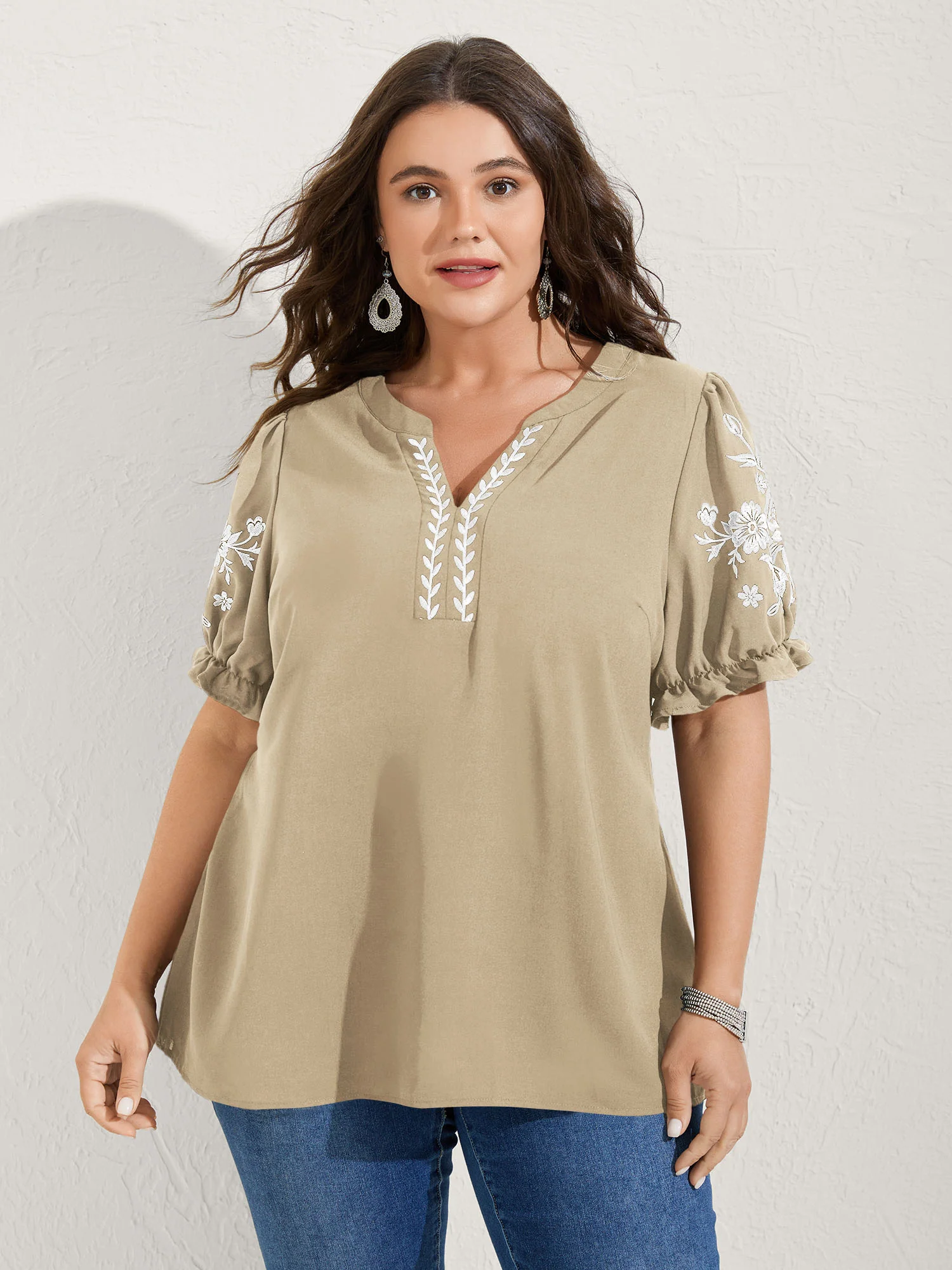 Notched Collar Embroidered Ruffled Blouse - Image 29
