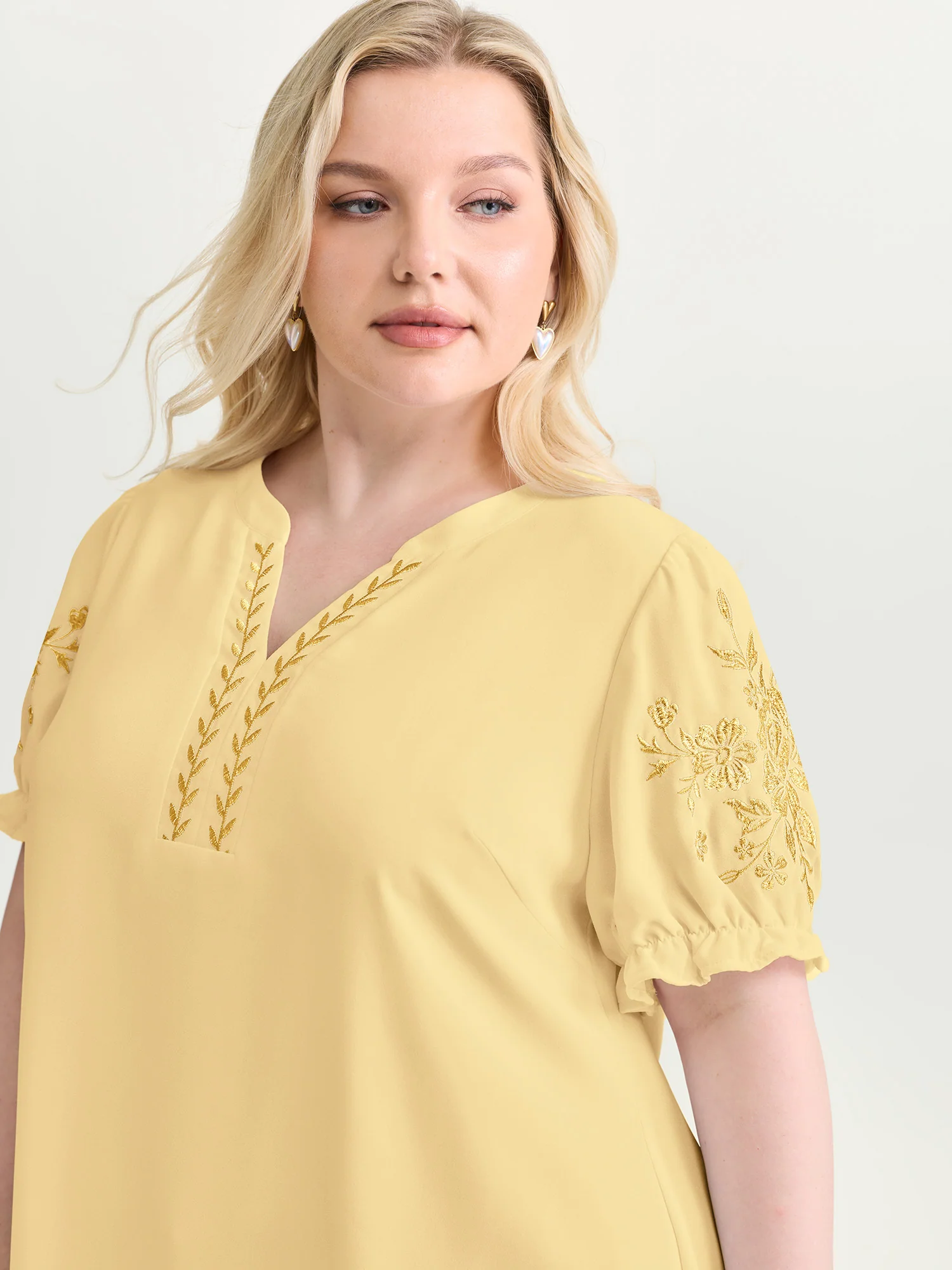 Notched Collar Embroidered Ruffled Blouse - Image 35