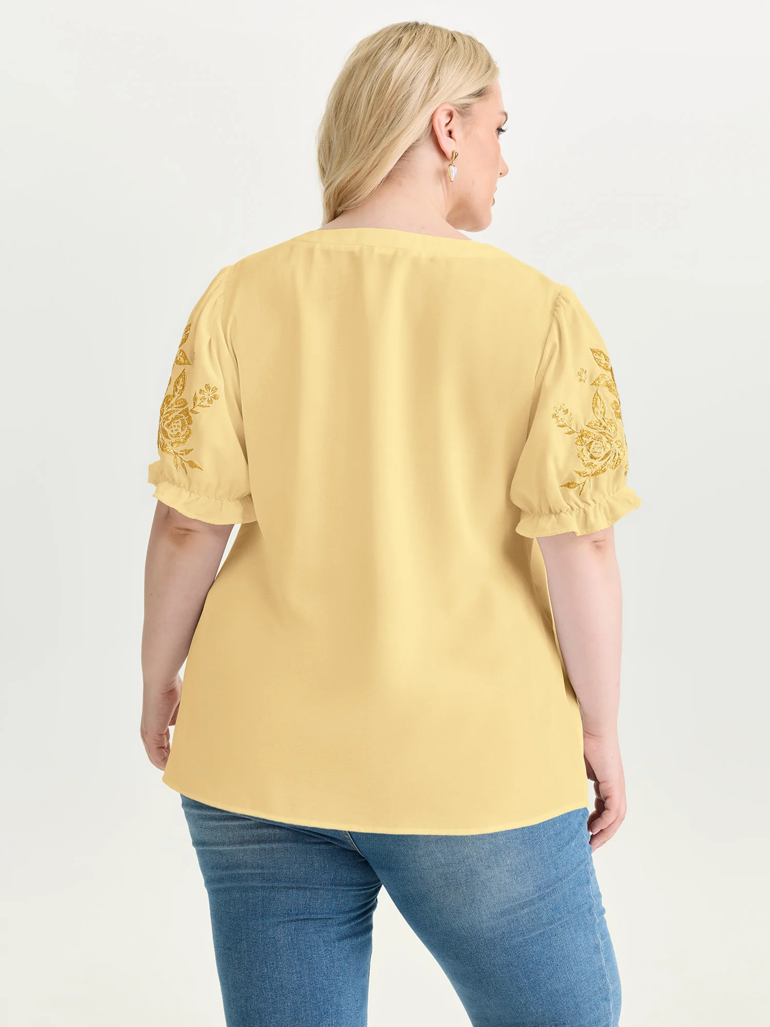 Notched Collar Embroidered Ruffled Blouse - Image 37