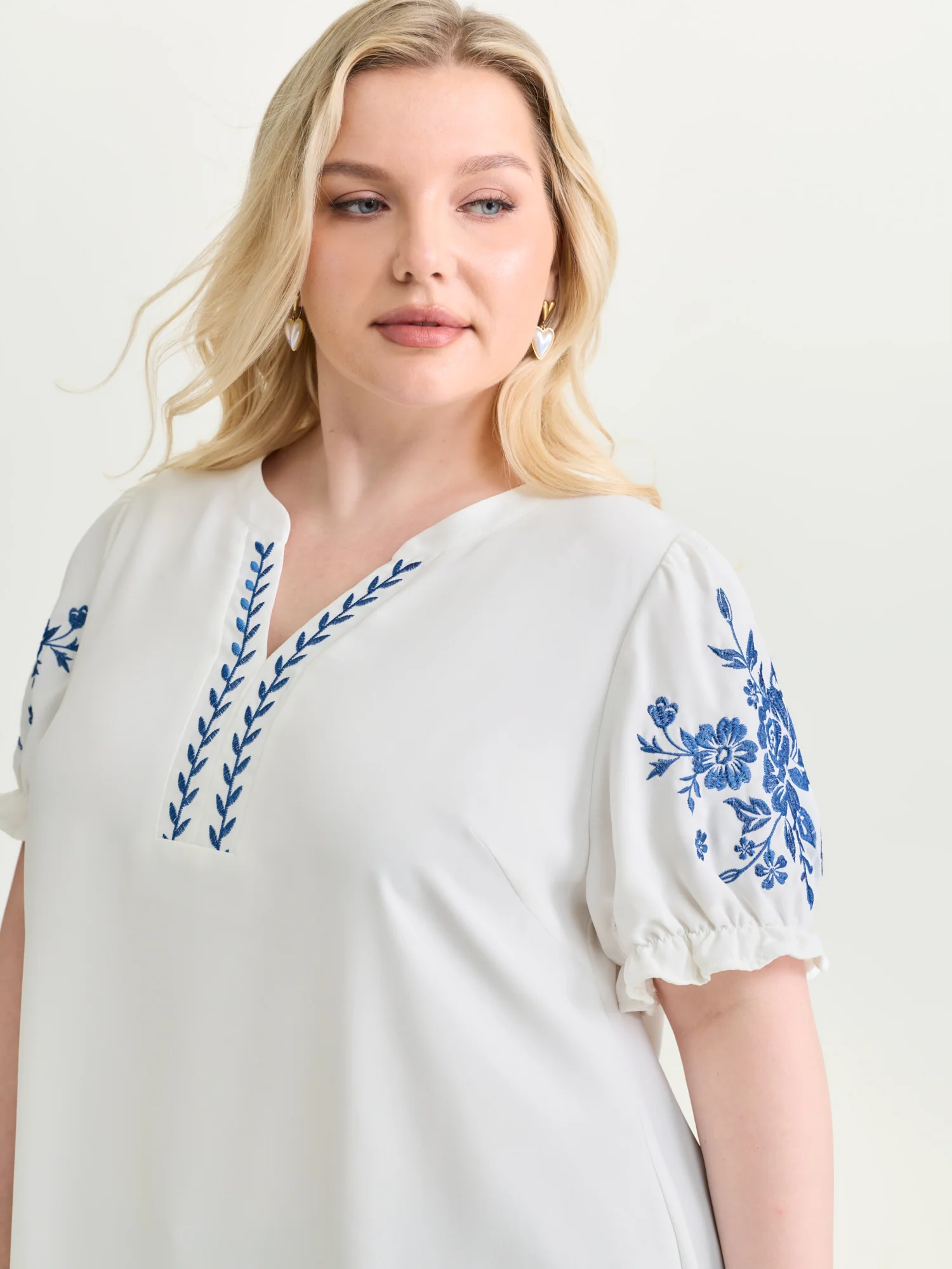 Notched Collar Embroidered Ruffled Blouse - Image 39