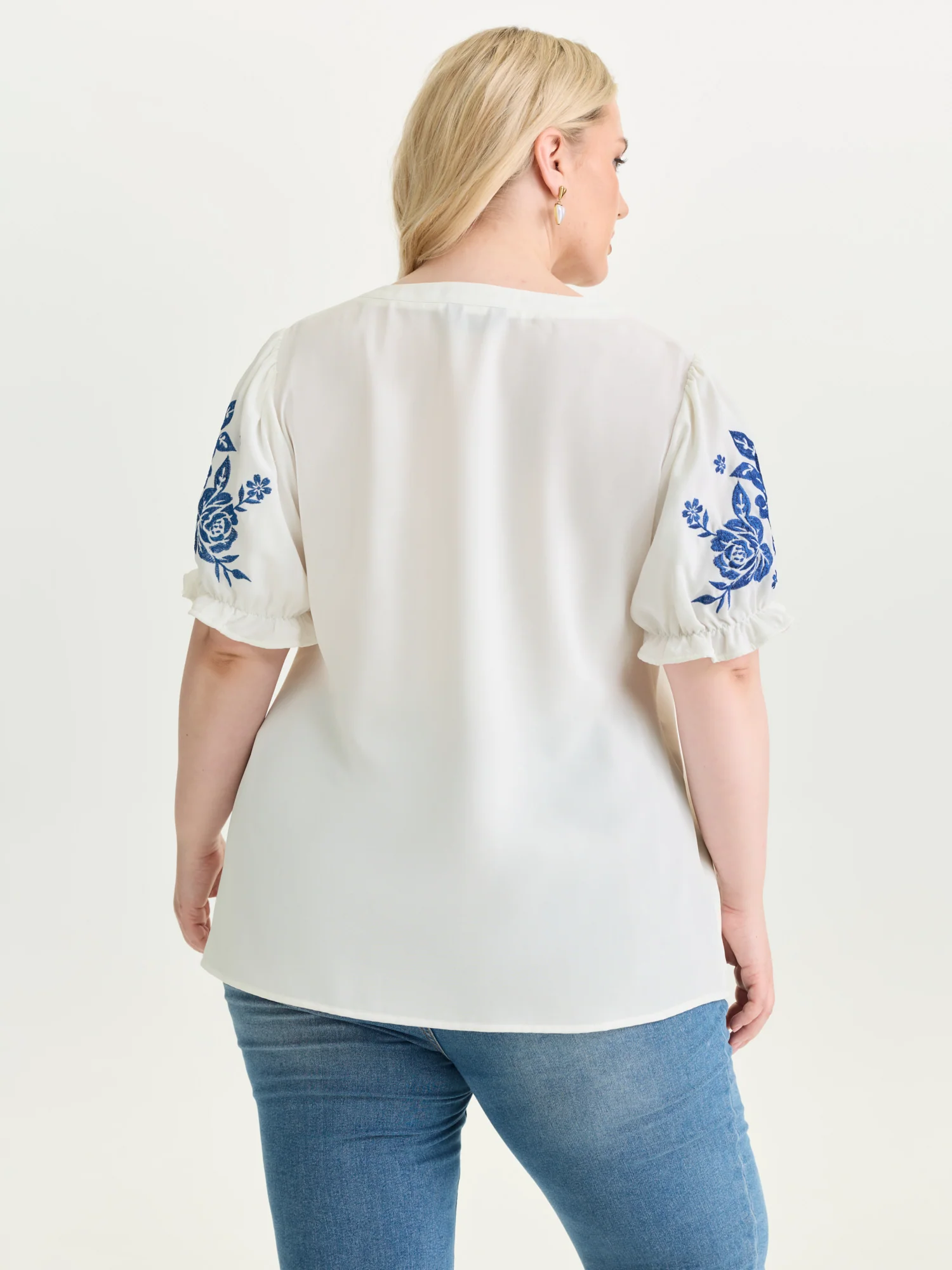 Notched Collar Embroidered Ruffled Blouse - Image 41