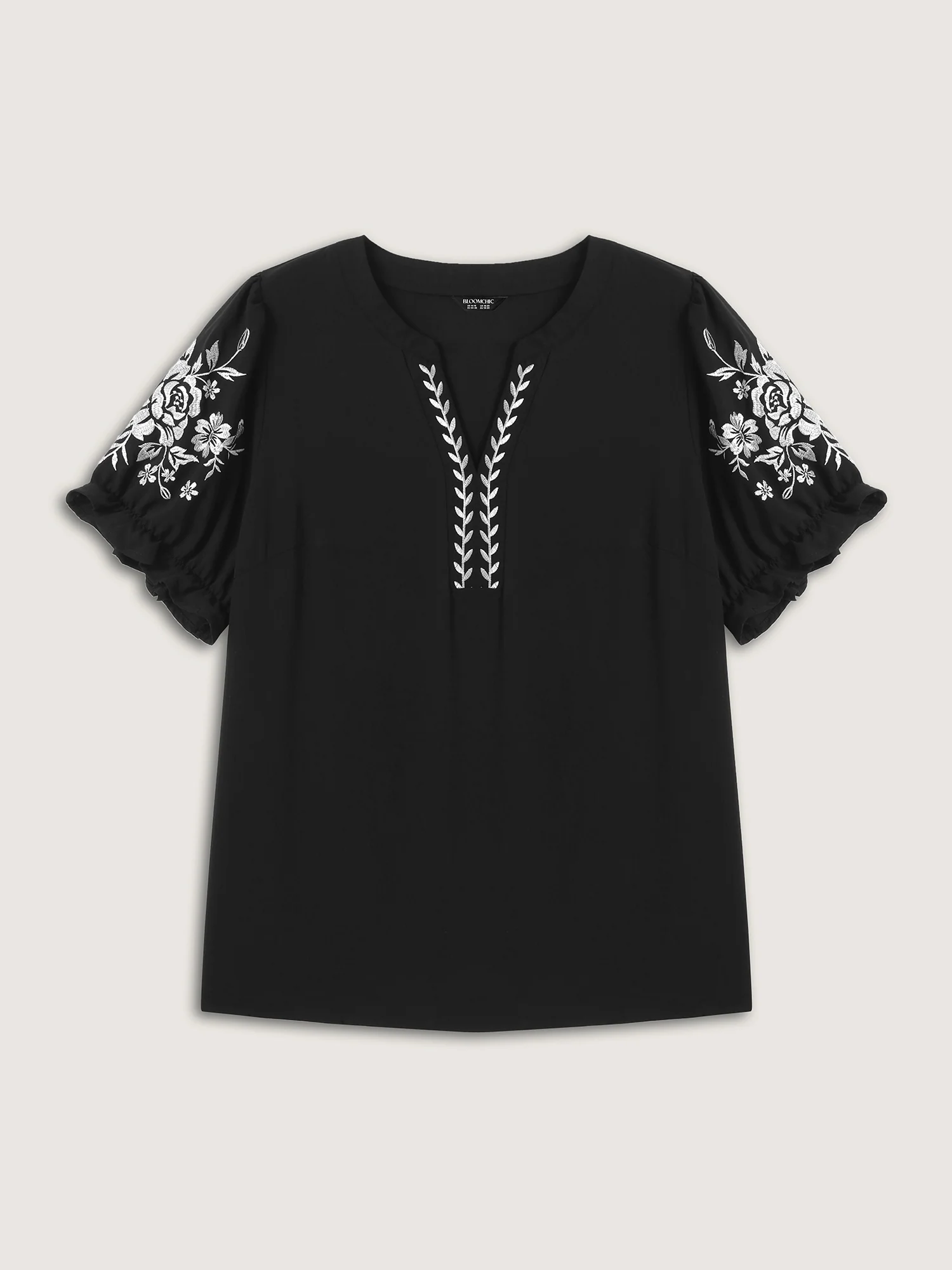 Notched Collar Embroidered Ruffled Blouse - Image 8