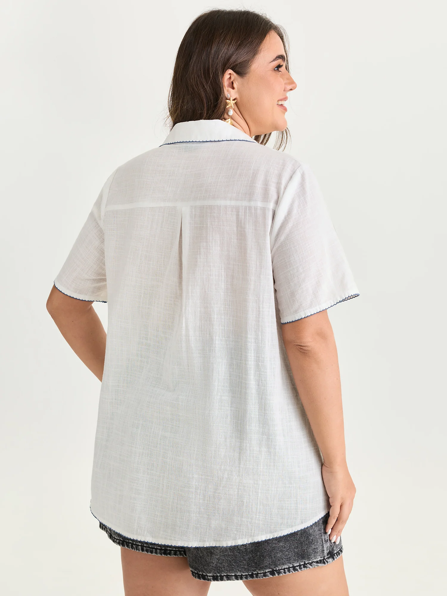 Pure Cotton Embroidered Semi Sheer Blouse - Image 4