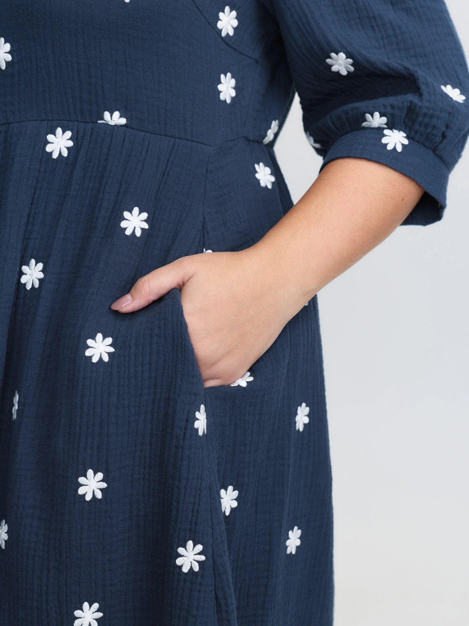 Pure Cotton Embroidered Square Neck Midi Dress - Image 3