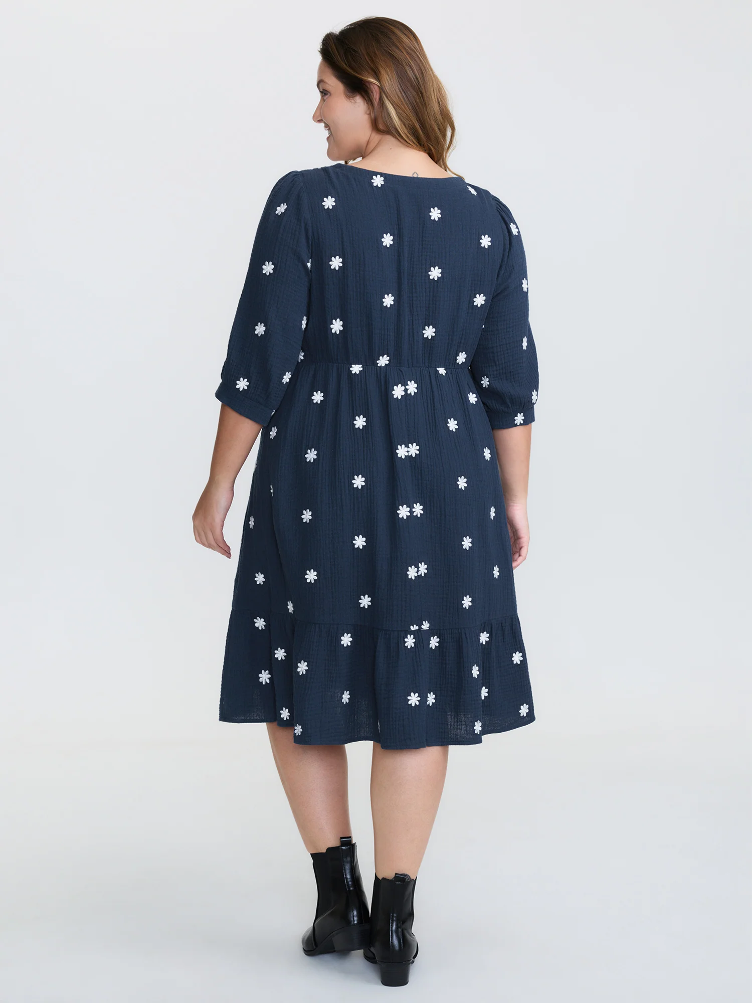 Pure Cotton Embroidered Square Neck Midi Dress - Image 5