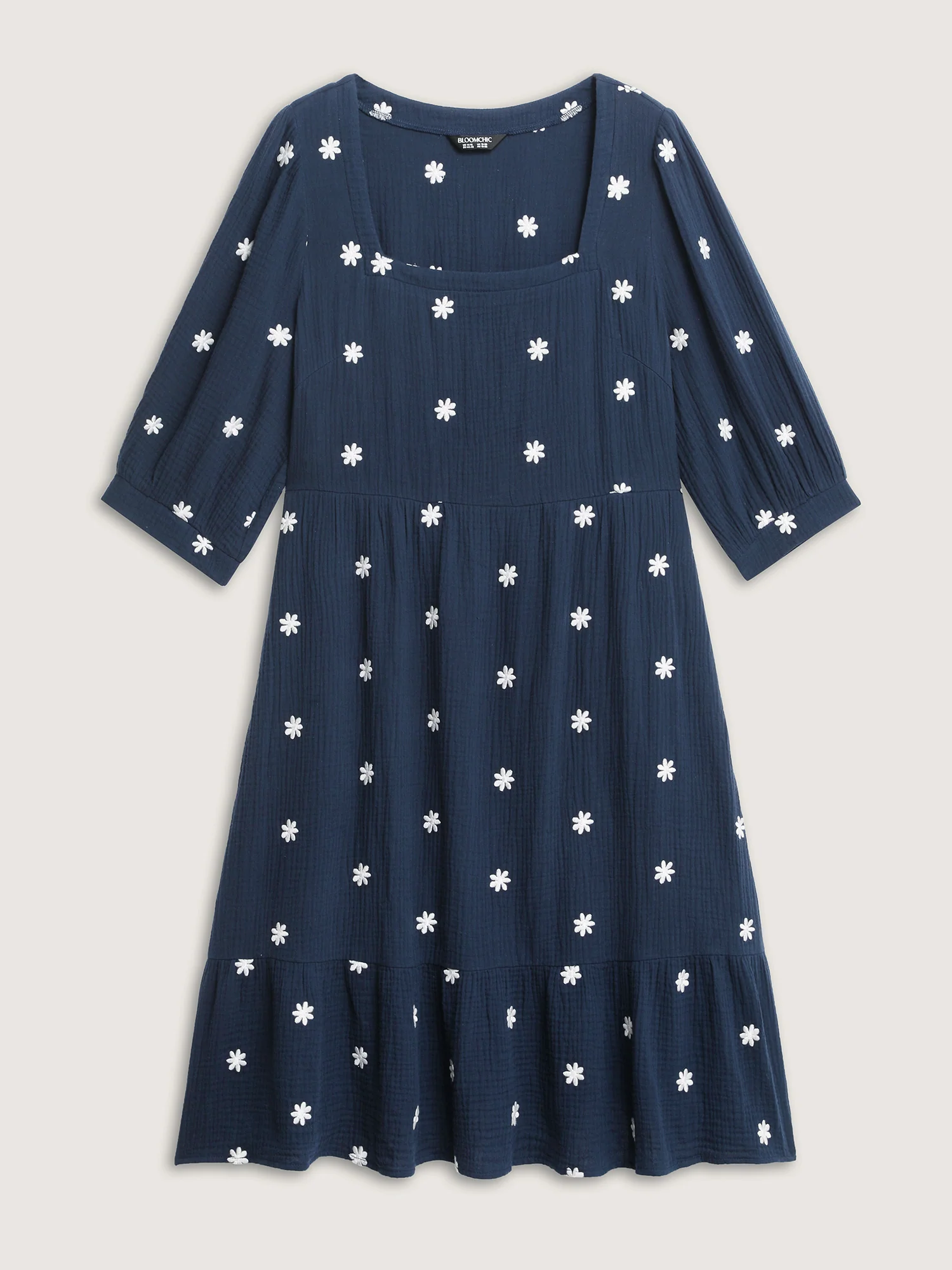 Pure Cotton Embroidered Square Neck Midi Dress - Image 8