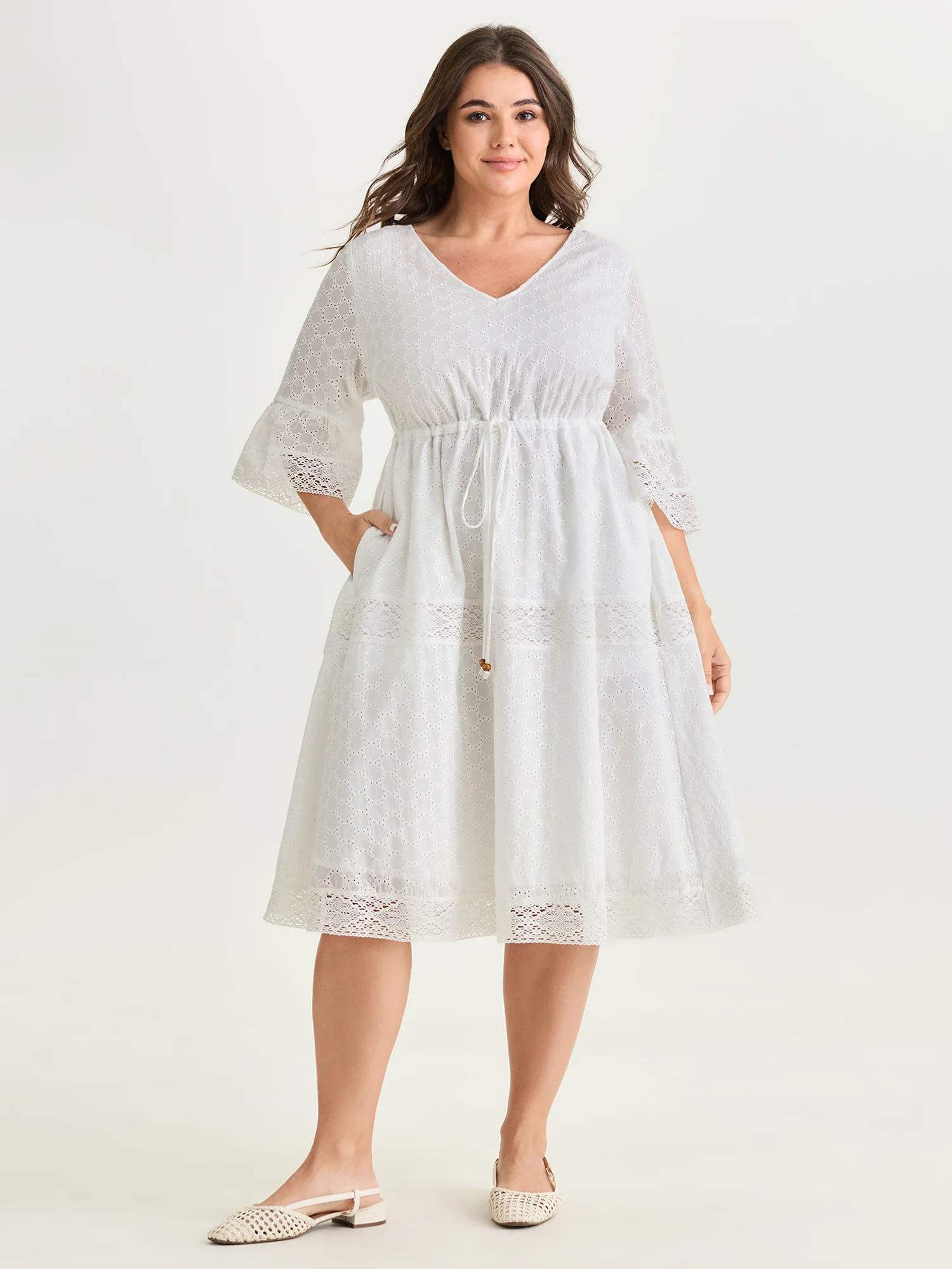 Pure Cotton Eyelet Embroidered Midi Dress - Image 3