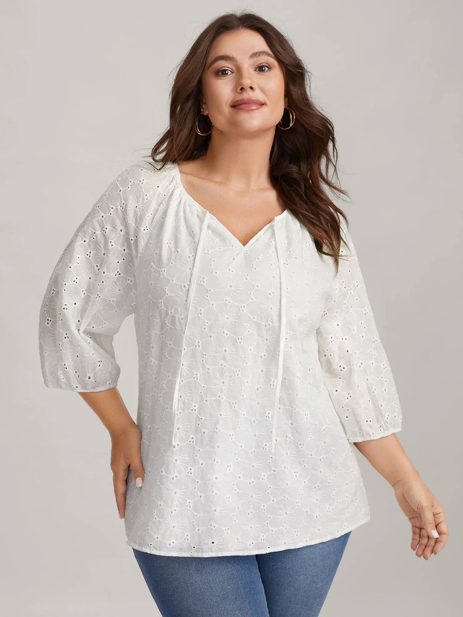 Pure Cotton Eyelet Texture Blouse - Image 2