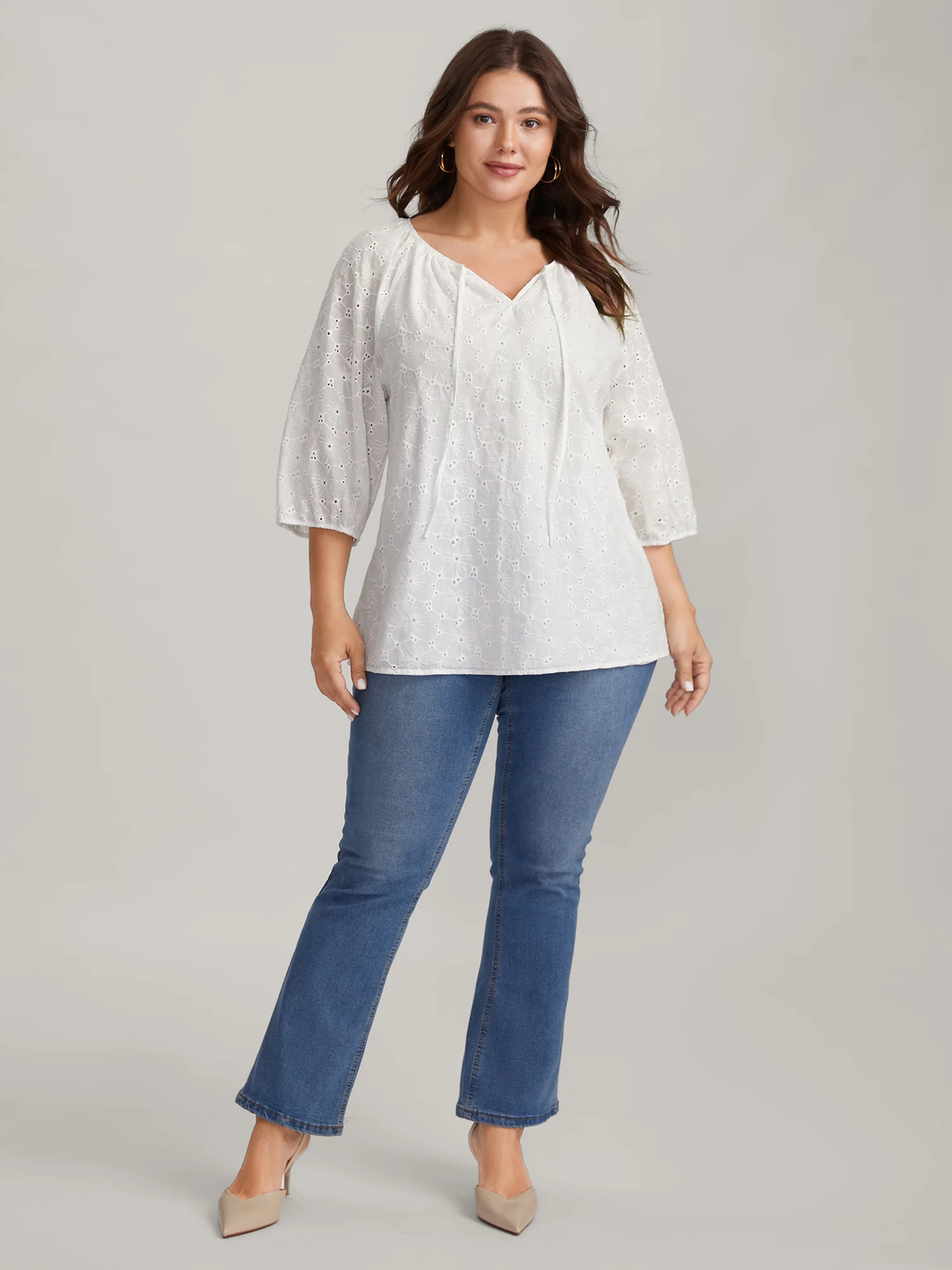 Pure Cotton Eyelet Texture Blouse - Image 3