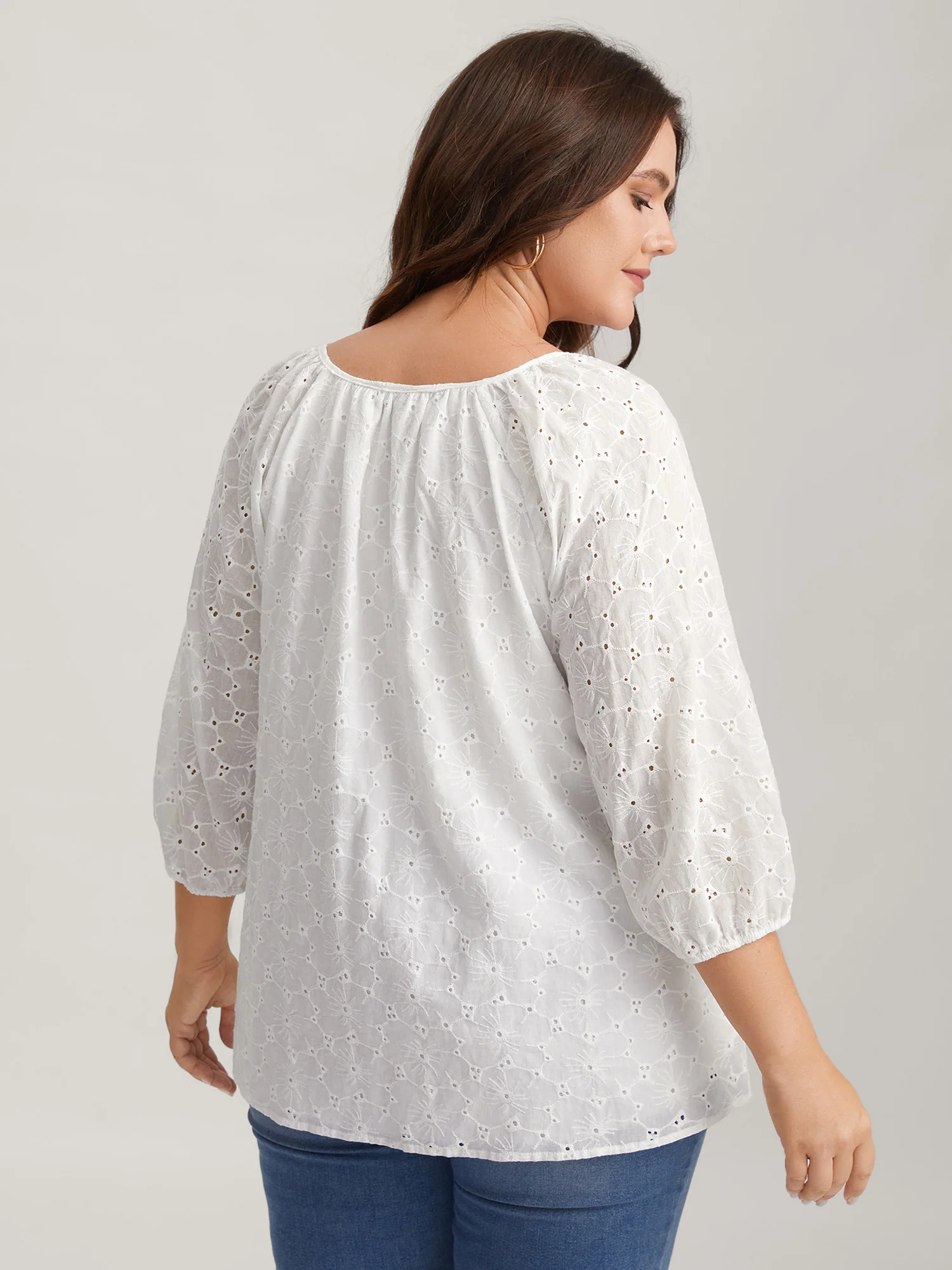 Pure Cotton Eyelet Texture Blouse - Image 4