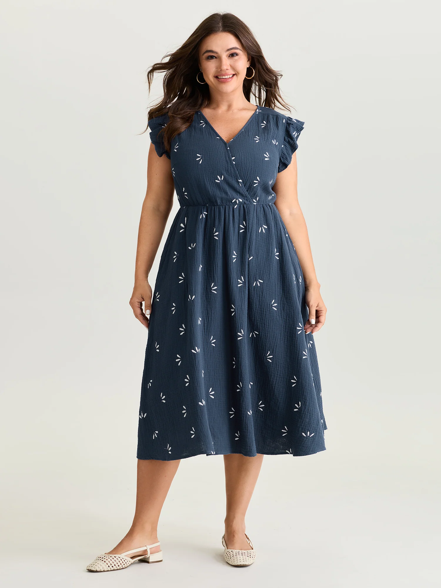 Pure Cotton Floral Embroidered Midi Dress - Image 3
