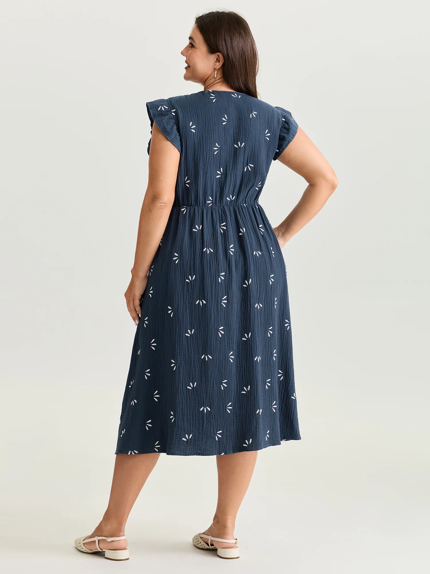 Pure Cotton Floral Embroidered Midi Dress - Image 4