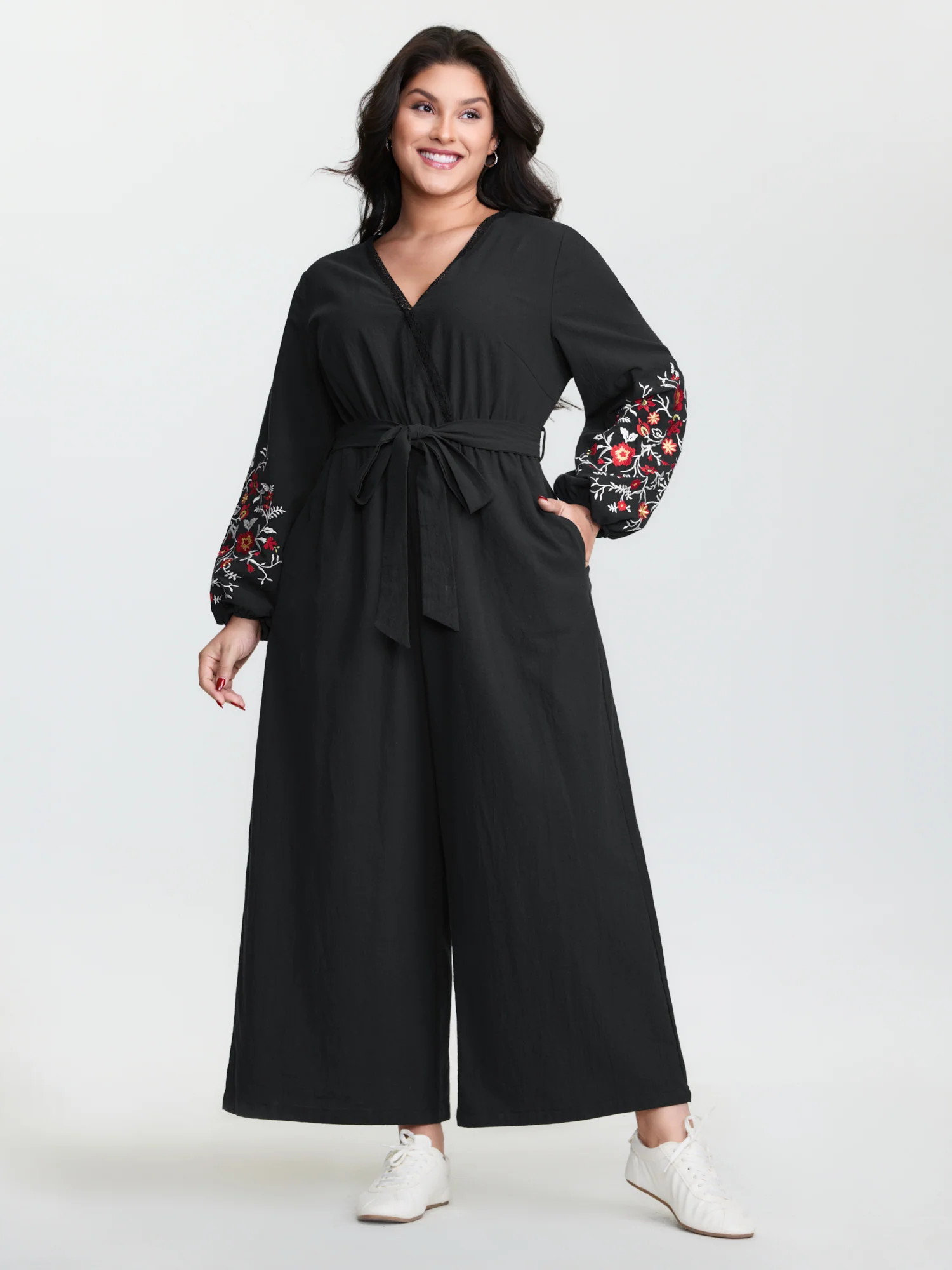 Pure Cotton Floral Embroidered Sleeve Jumpsuit - Image 2