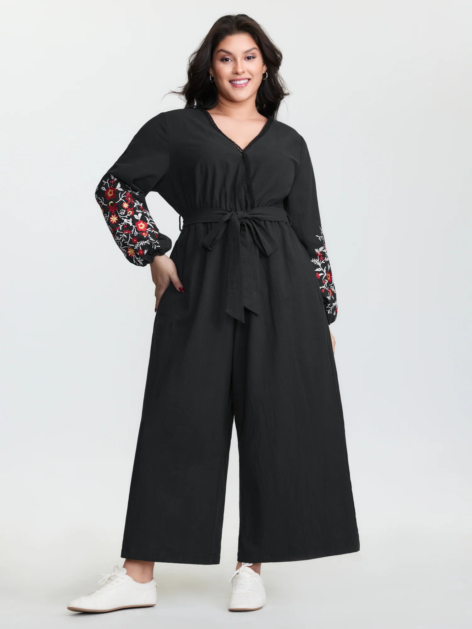 Pure Cotton Floral Embroidered Sleeve Jumpsuit - Image 3
