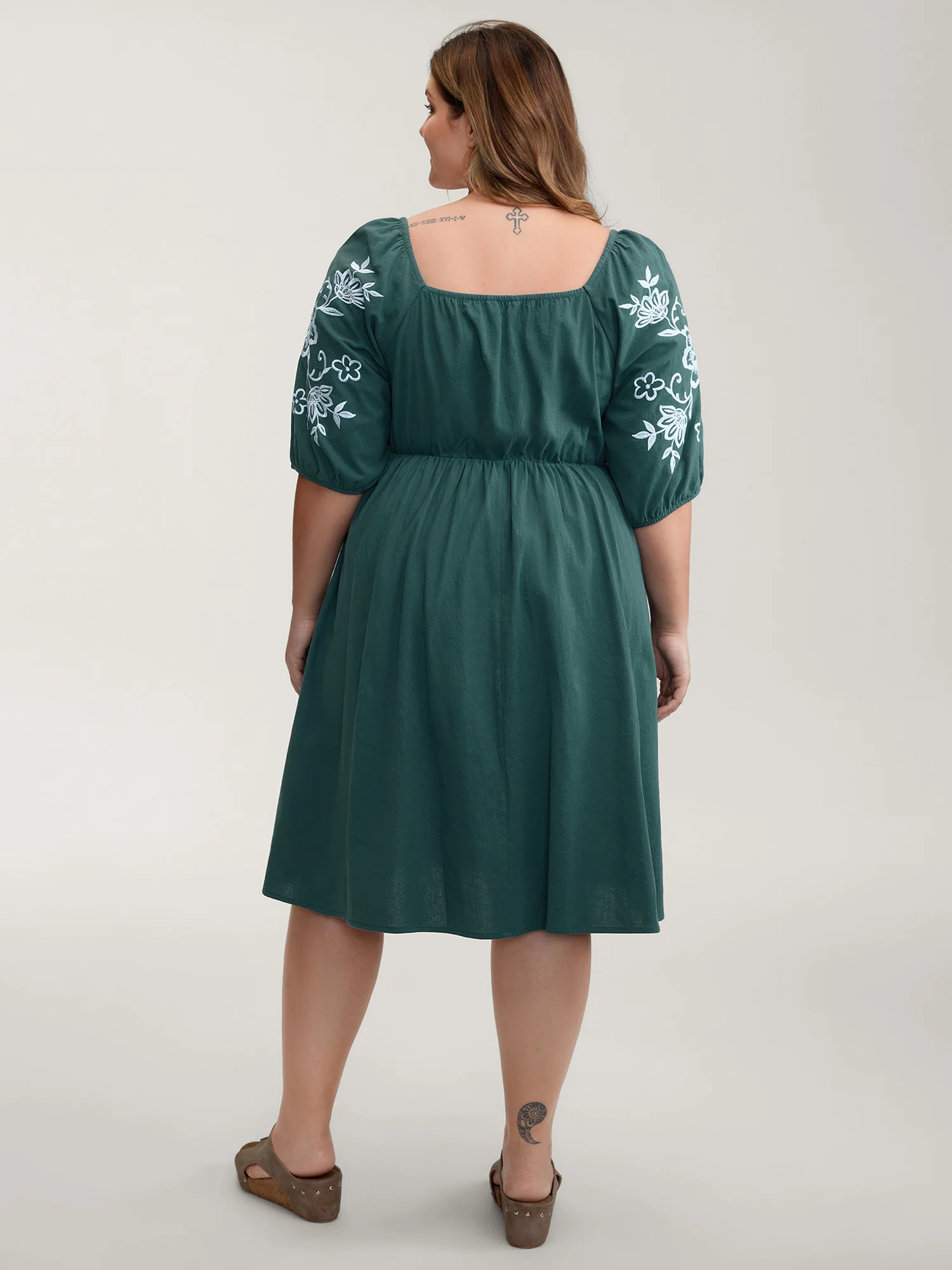 Pure Cotton Floral Embroidery Knee-Length Dress - Image 4