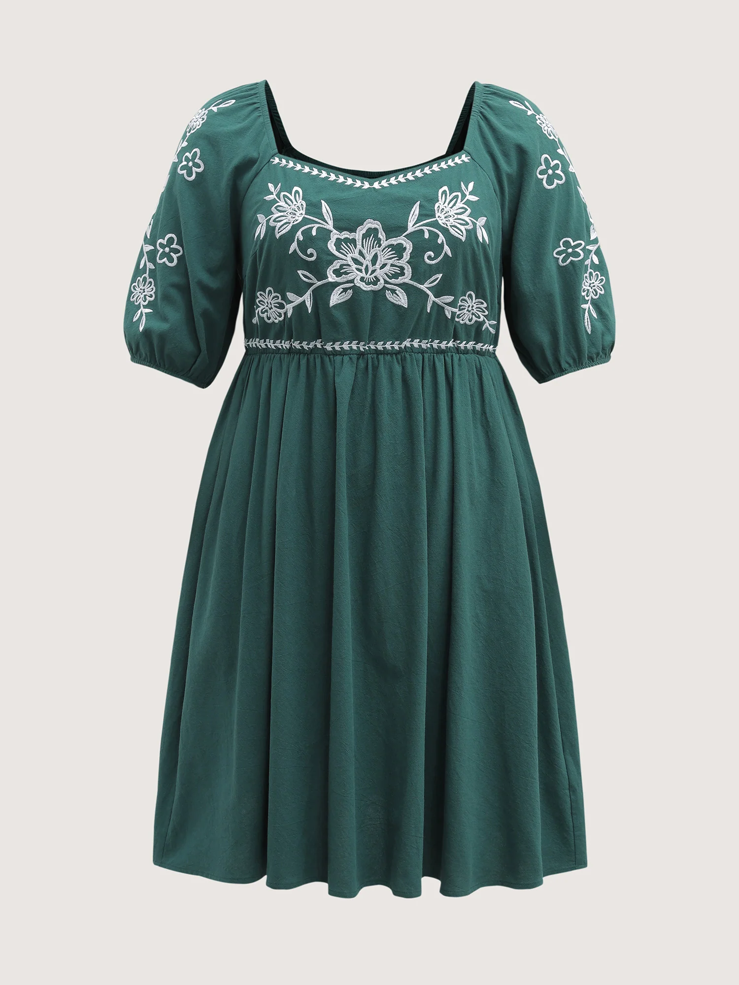 Pure Cotton Floral Embroidery Knee-Length Dress - Image 7
