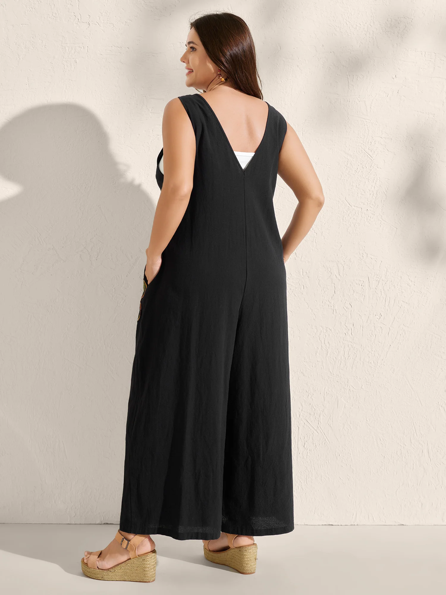 Pure Cotton Floral Embroidery Patchwork Jumpsuit - Image 4