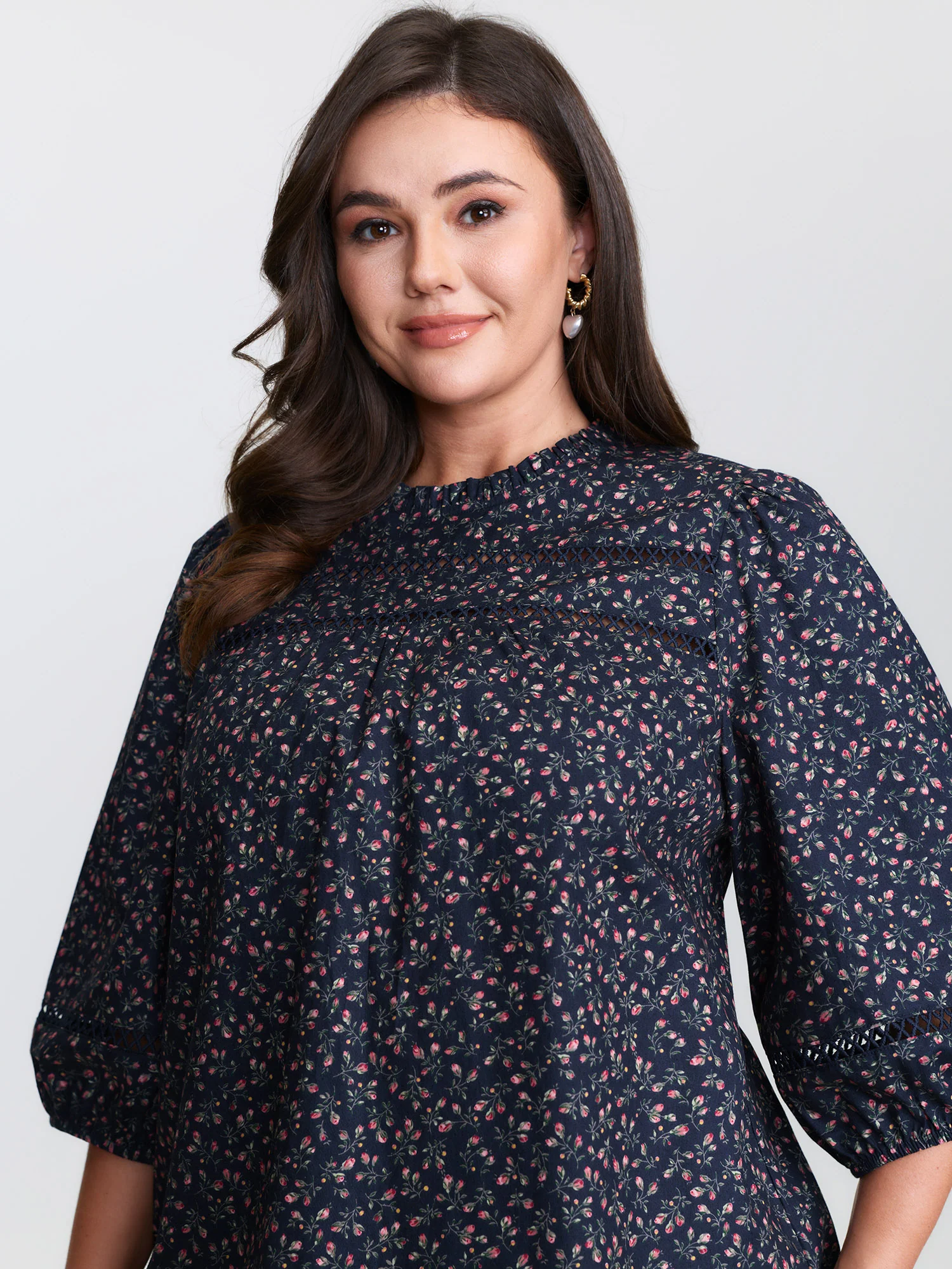 Pure Cotton Floral Lace Trim Blouse - Image 2
