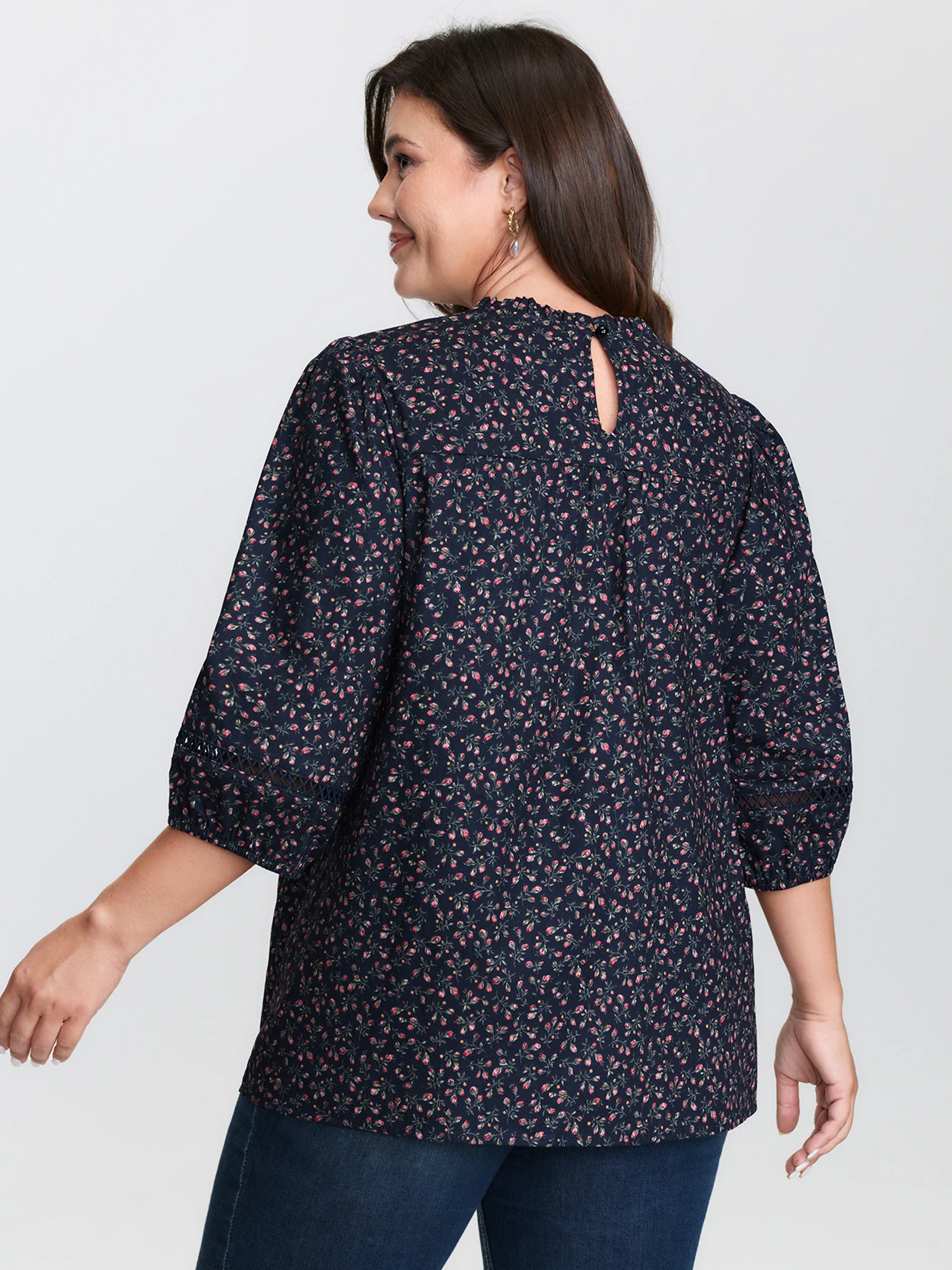 Pure Cotton Floral Lace Trim Blouse - Image 5