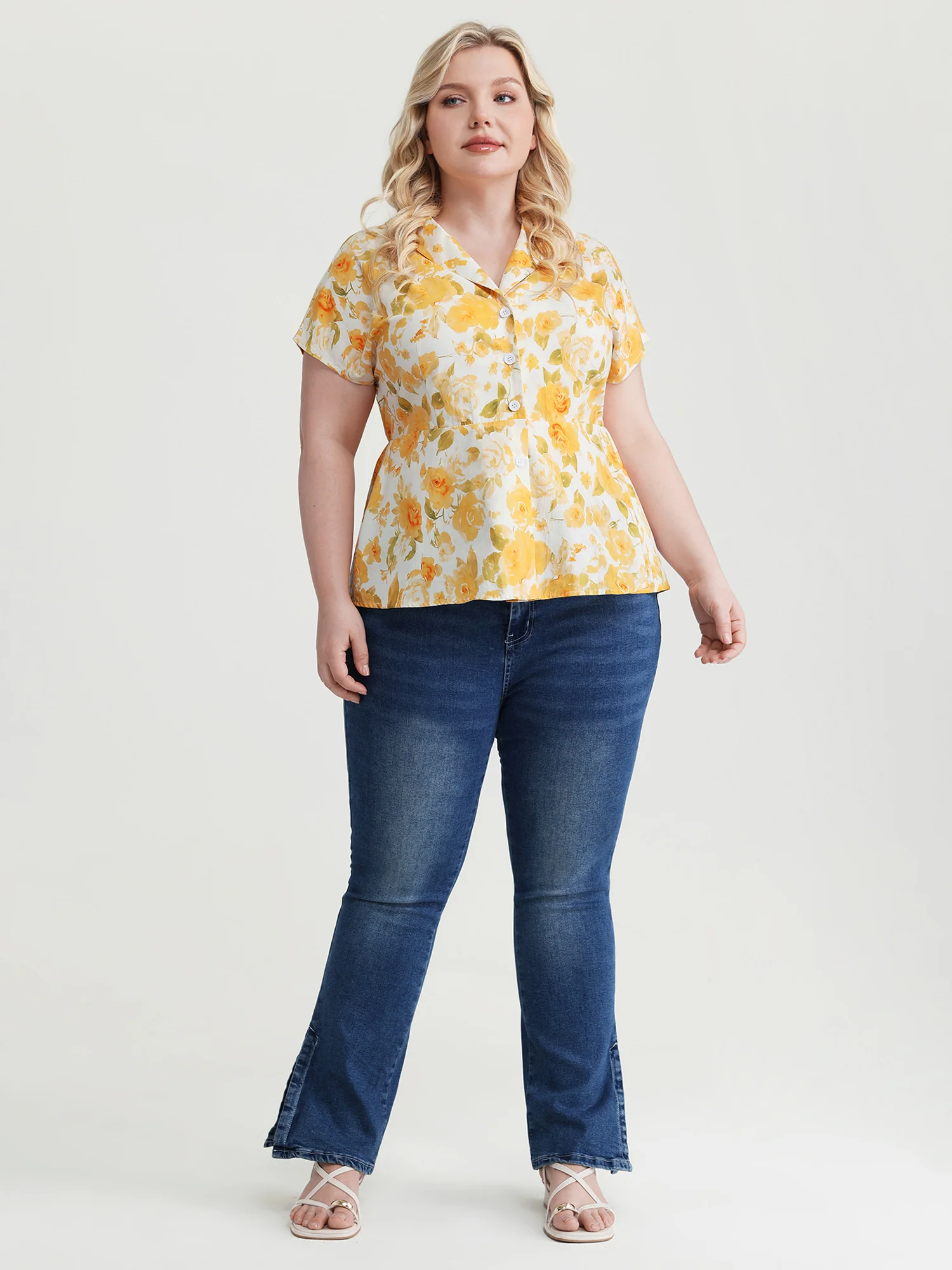 Pure Cotton Floral Print Front Placket Blouse - Image 3