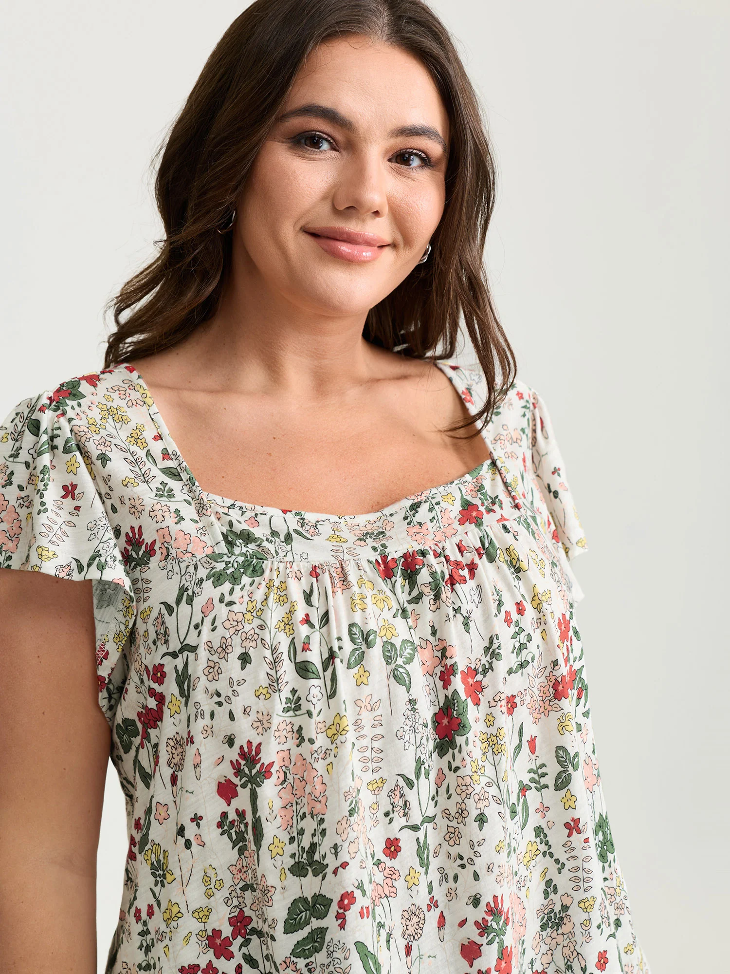 Pure Cotton Floral Print Square Neck Top - Image 3
