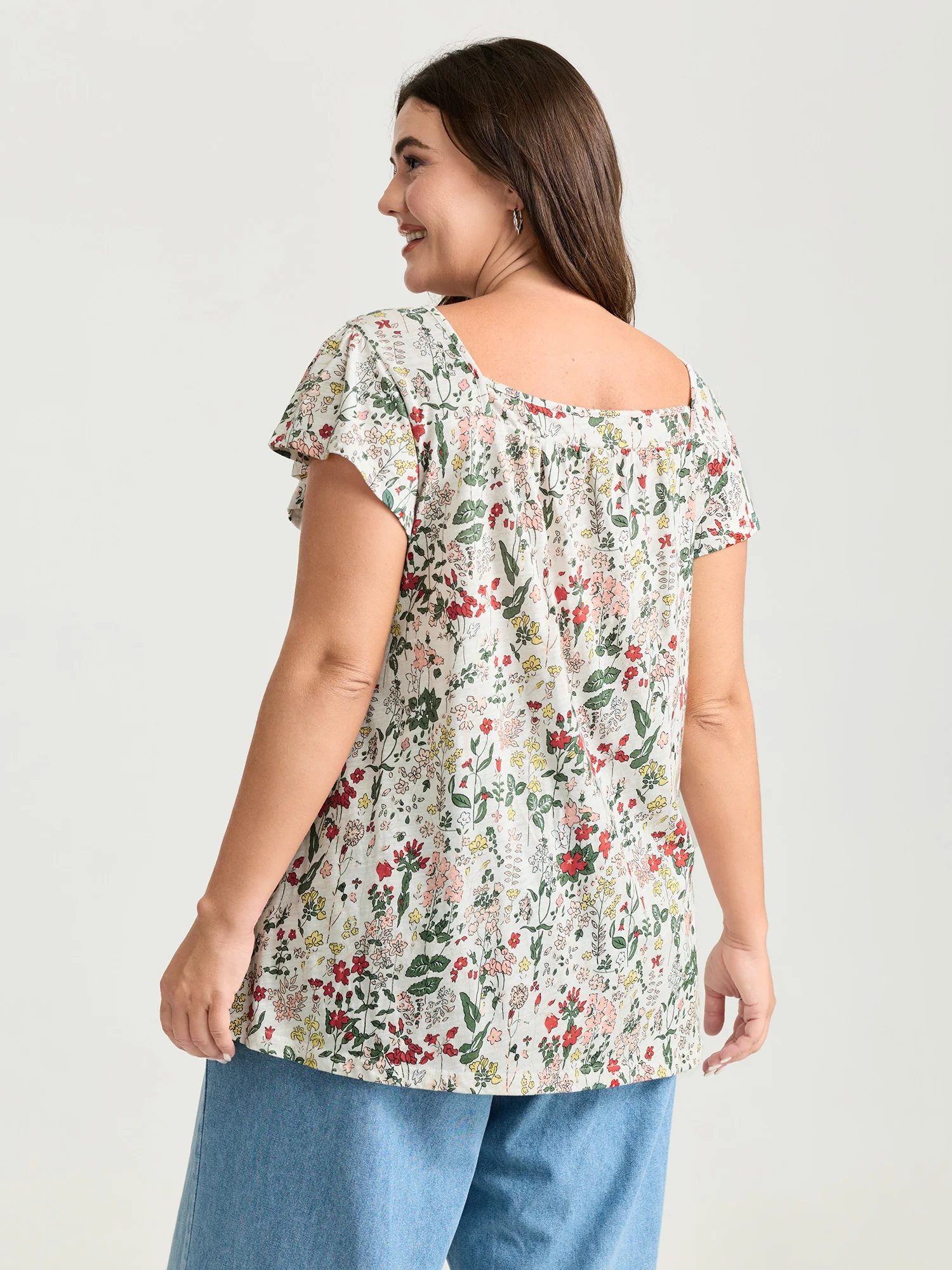 Pure Cotton Floral Print Square Neck Top - Image 4
