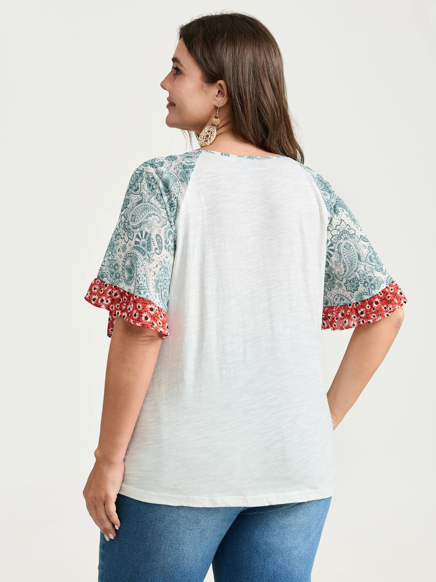 Pure Cotton Floral Sleeve Knotted T-Shirt - Image 4